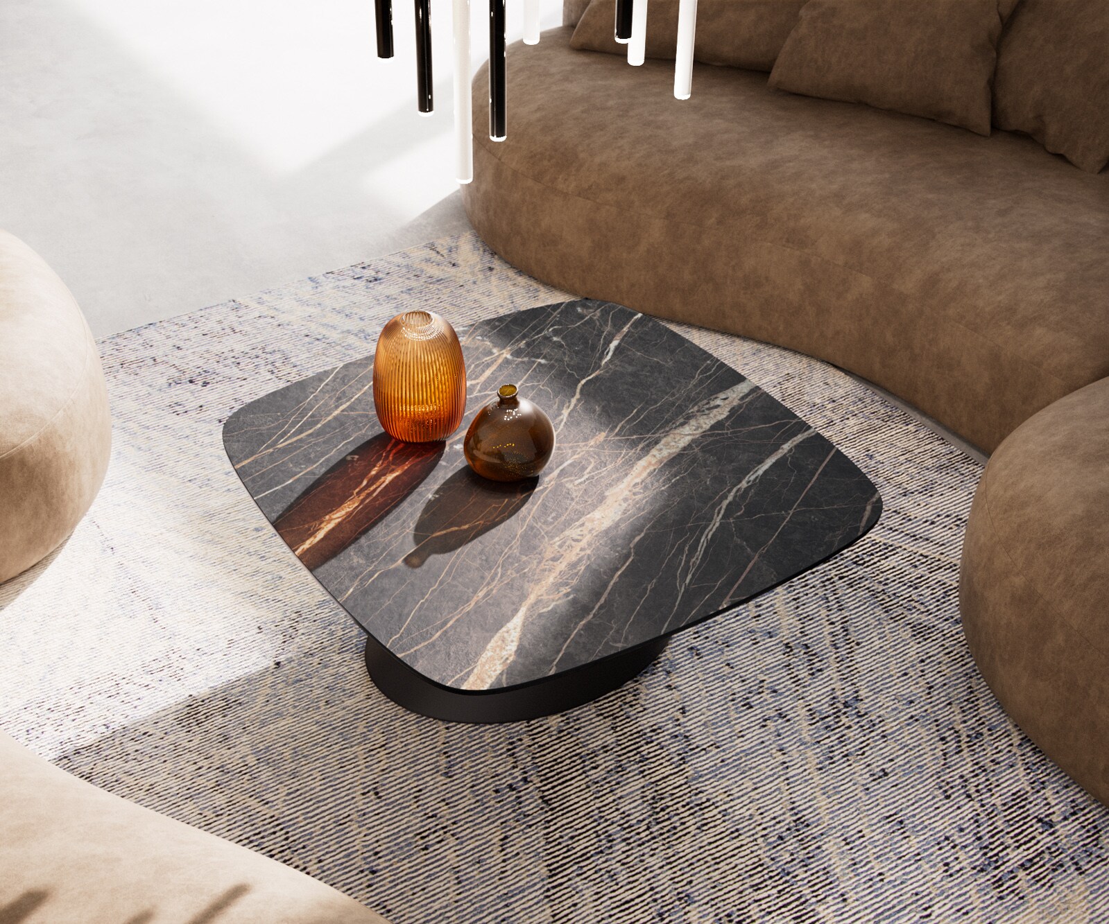 Couchtisch Edge Boot 90x90 cm Keramik Laminam® Noir Desir Braun Conis Metall Schwarz 4