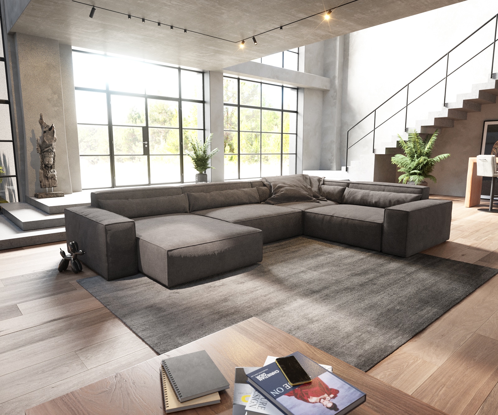 Wohnlandschaft Sirpio XL 360x260 cm Mikrofaser Khakibraun Recamiere variabel