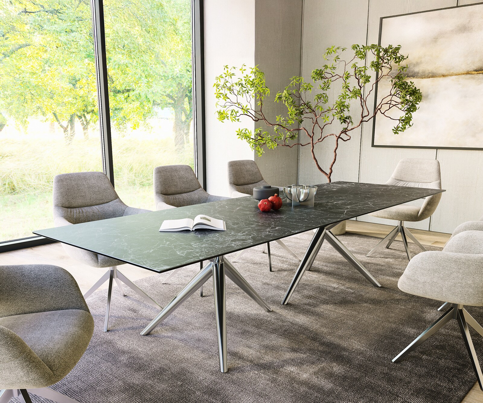 Esstisch Edge 300x100 Keramik Laminam®Nero Greco Anthrazit Estelar rund Ede günstig online kaufen