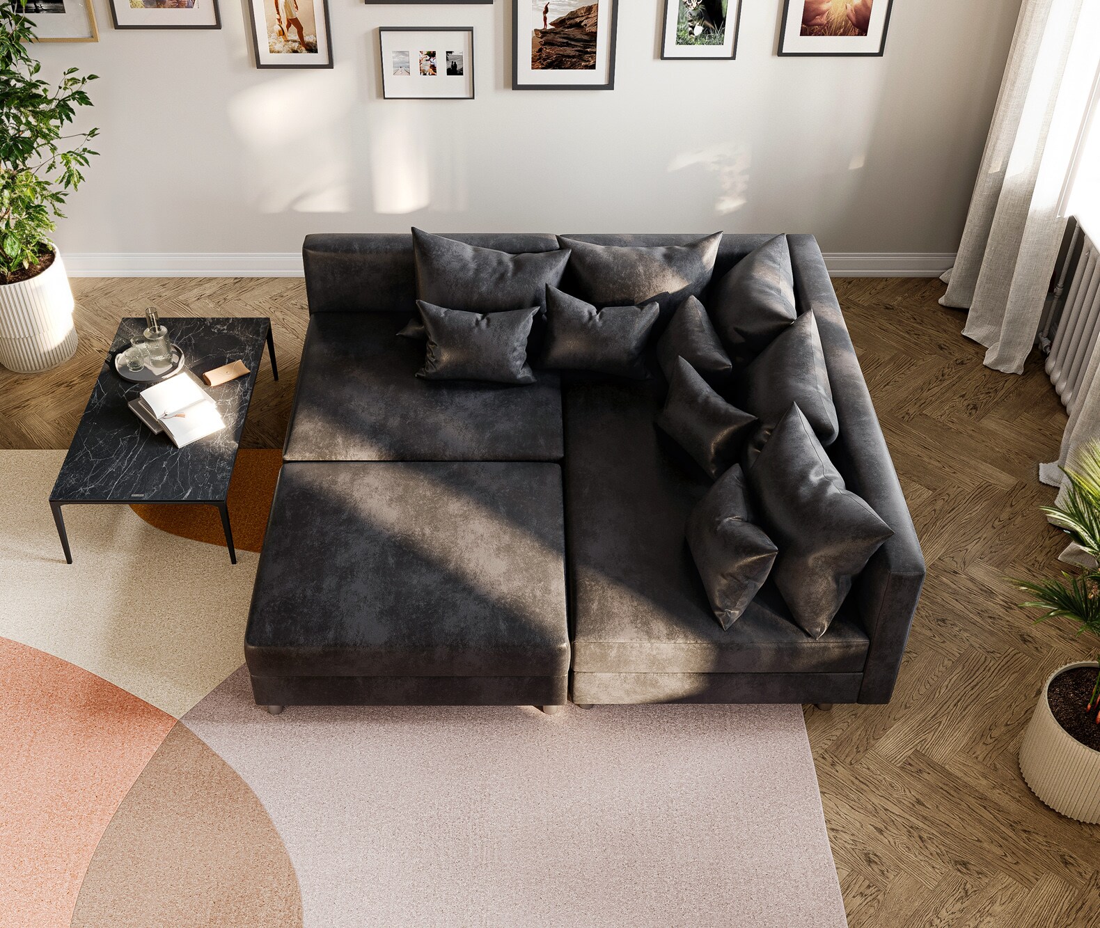 Ecksofa Clovis Anthrazit Antik Optik Modular Hocker Ottomane Rechts 4