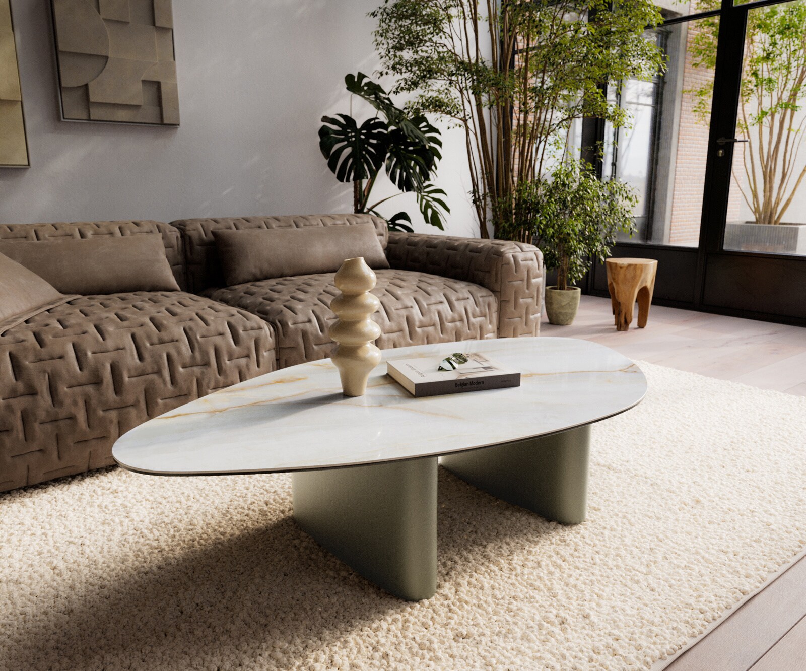 Couchtisch Edge Organisch 140x76 cm Keramik Onyx Pearl Ovada Effektfinish Titan