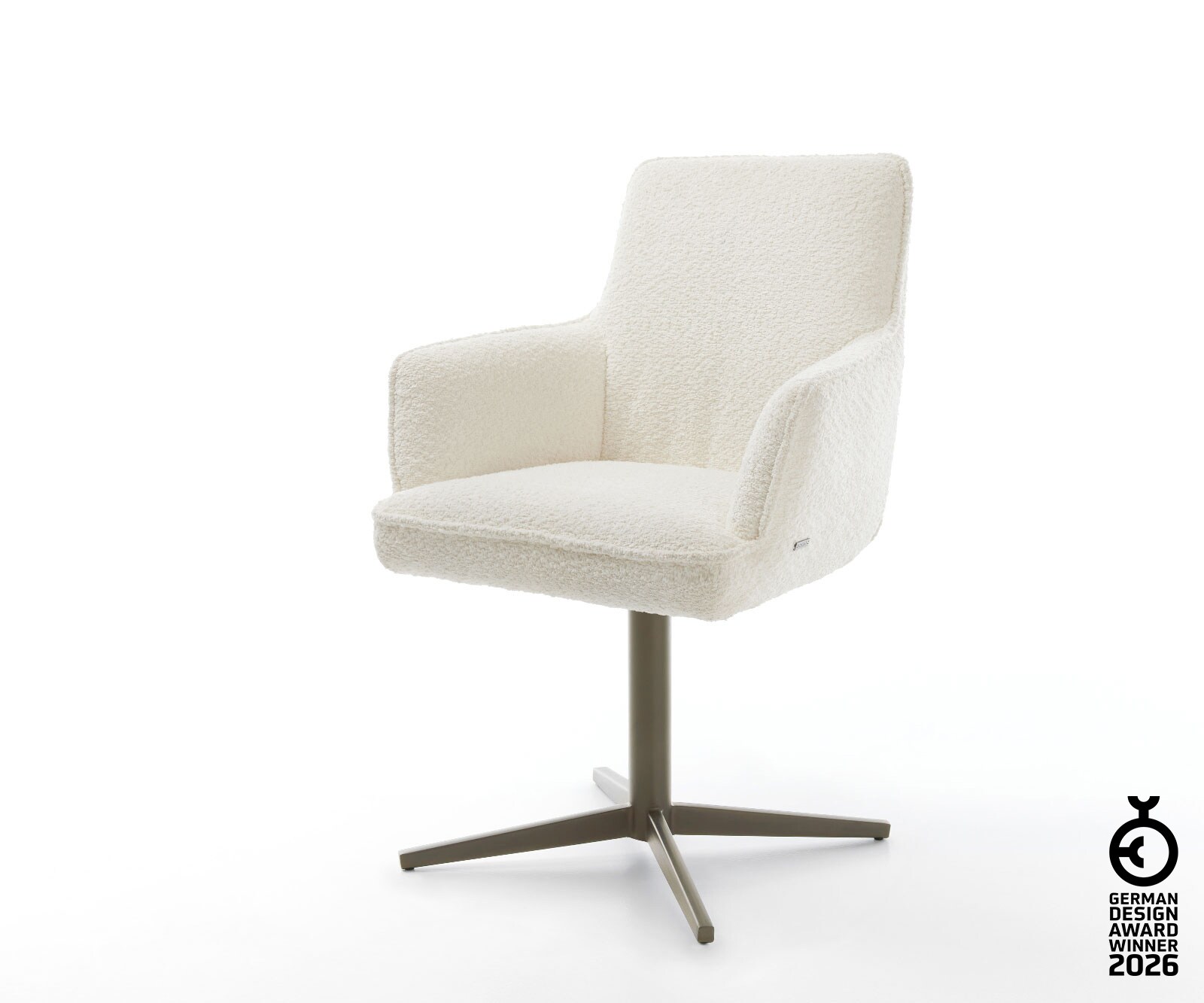 Drehstuhl Heira-Flex mit Armlehnen Bouclé Weiß Fußkreuz Effektfinish Titan 360° drehbar Taschenfederkern
