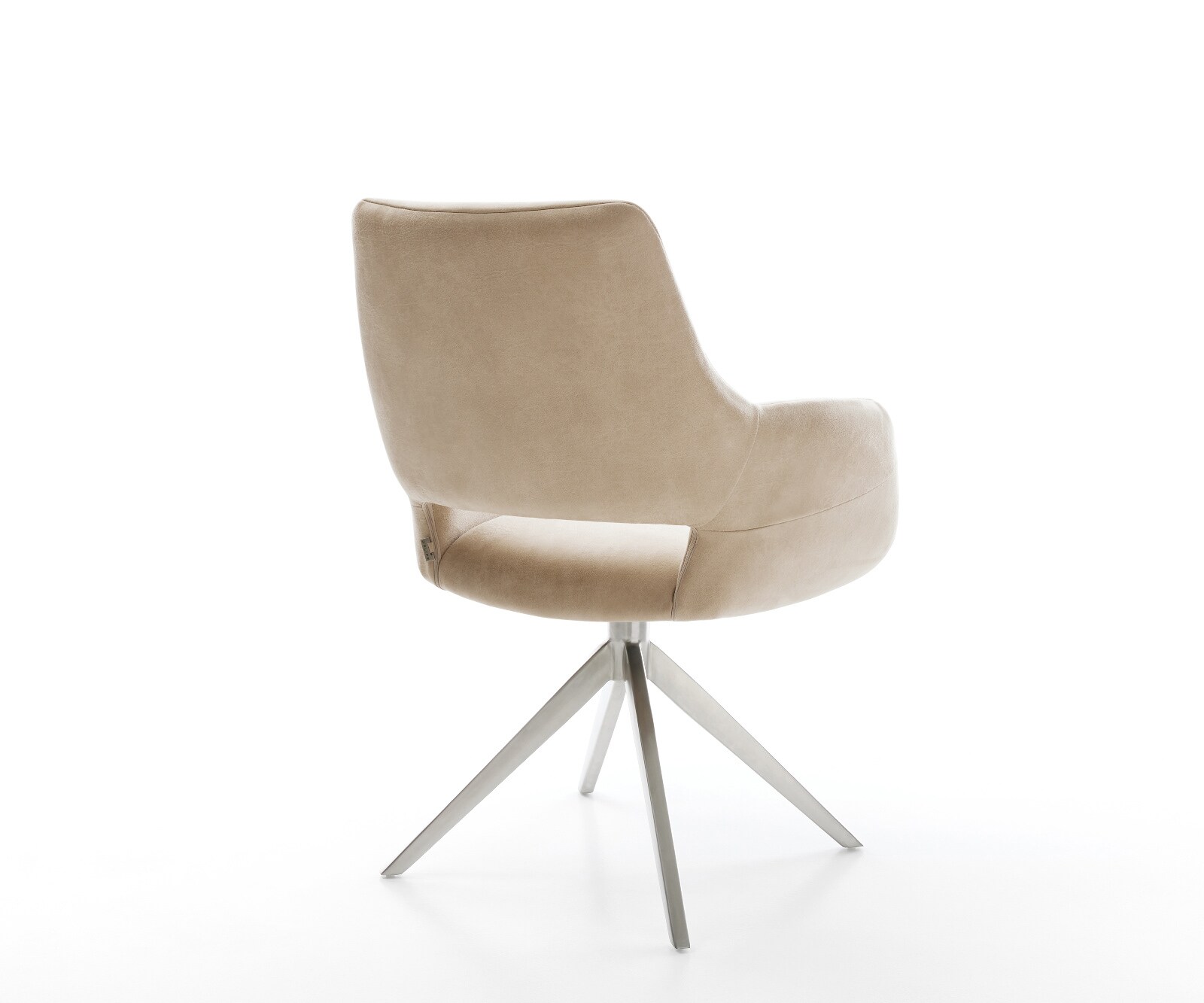 Drehstuhl Yago-Flex mit Armlehnen Mikrofaser Beige Vintage Kreuzgestell breit Edelstahl 360° drehbar Wippfunktion Taschenfederkern 4