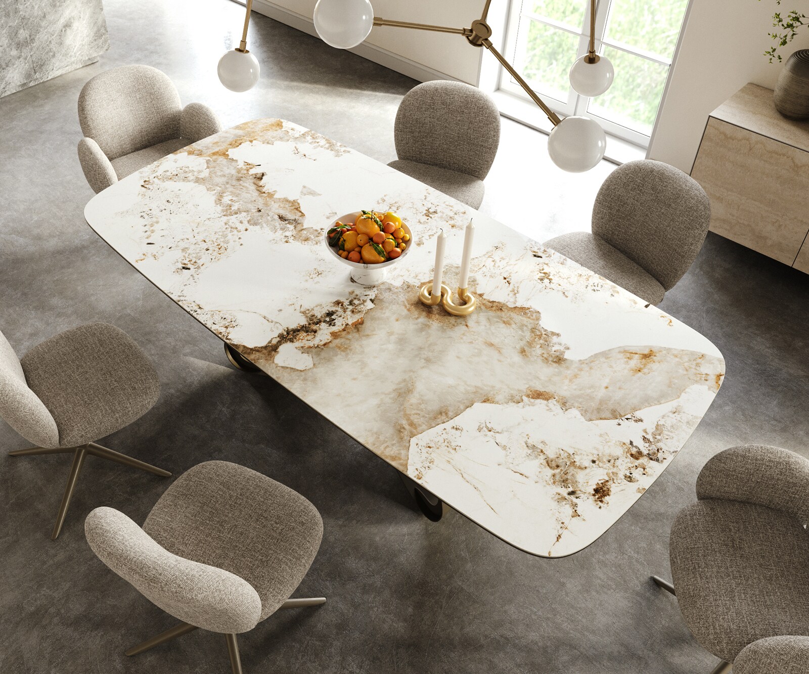 Esstisch Edge Boot 240x120 cm Keramik Minas Melange Weiß-Beige W-Gestell Metall Effektfinish Titan 3