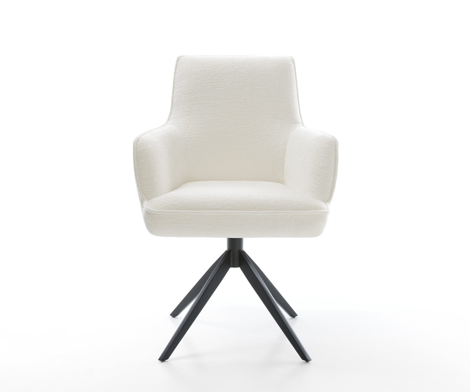 Drehstuhl Heira-Flex mit Armlehnen Bouclé Soft Beige Kreuzgestell breit Schwarz 360° drehbar Wippfunktion Taschenfederkern 1