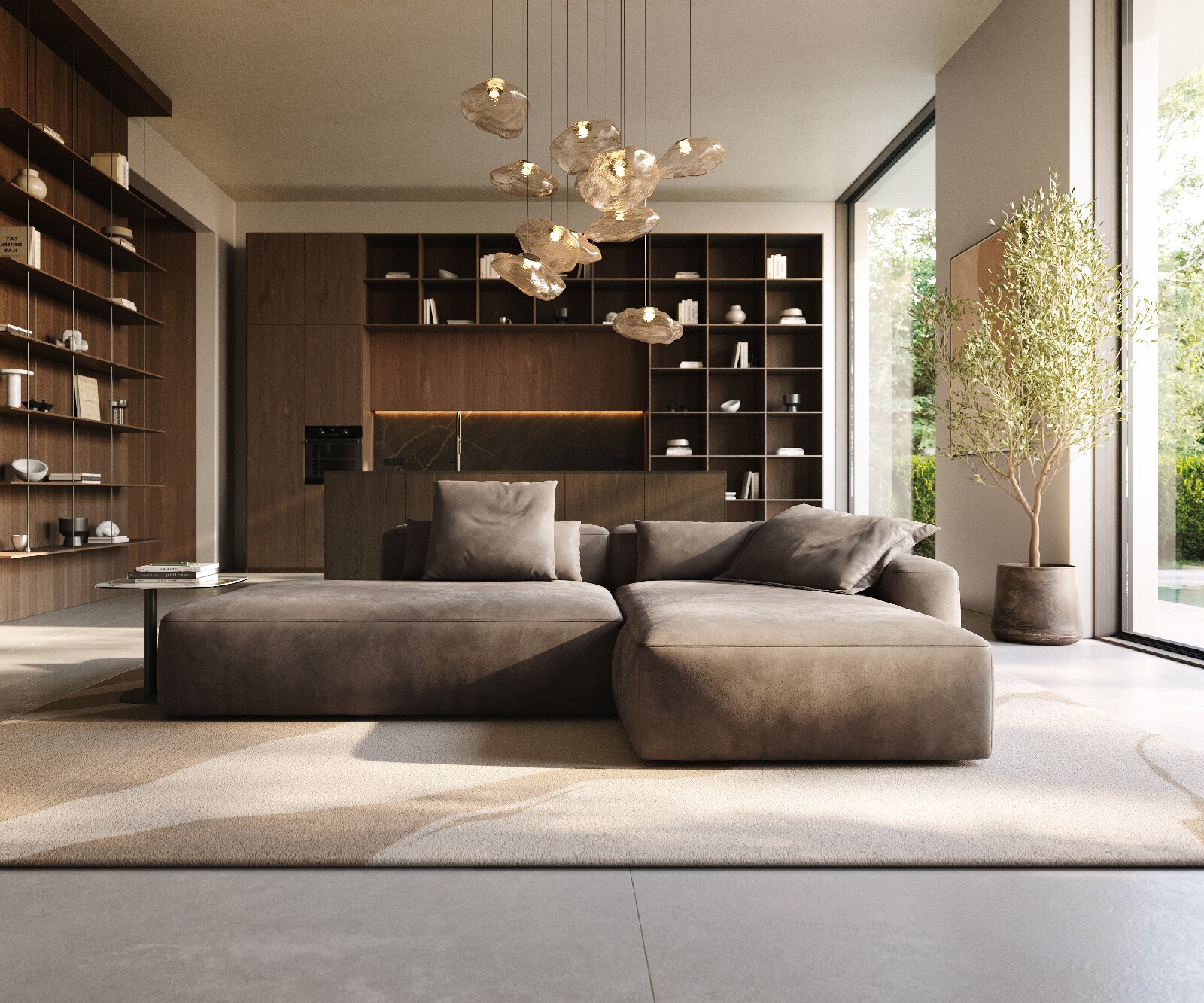 Ecksofa Freestyle 310x200 cm Mikrofaser Taupe Vintage Kappnaht 1