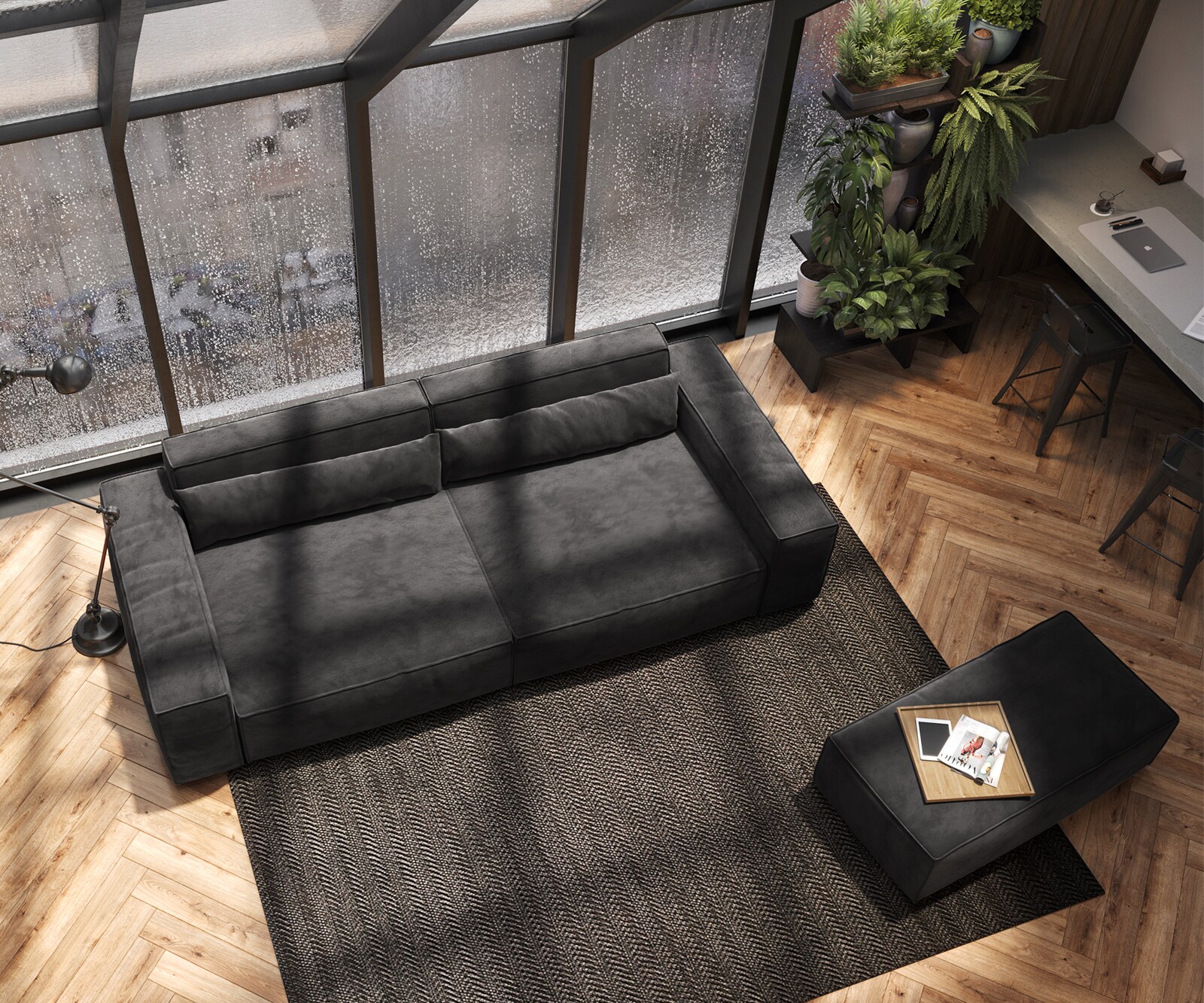 Big-Sofa Sirpio XL 270x130 cm Mikrofaser Schwarz mit Hocker 3