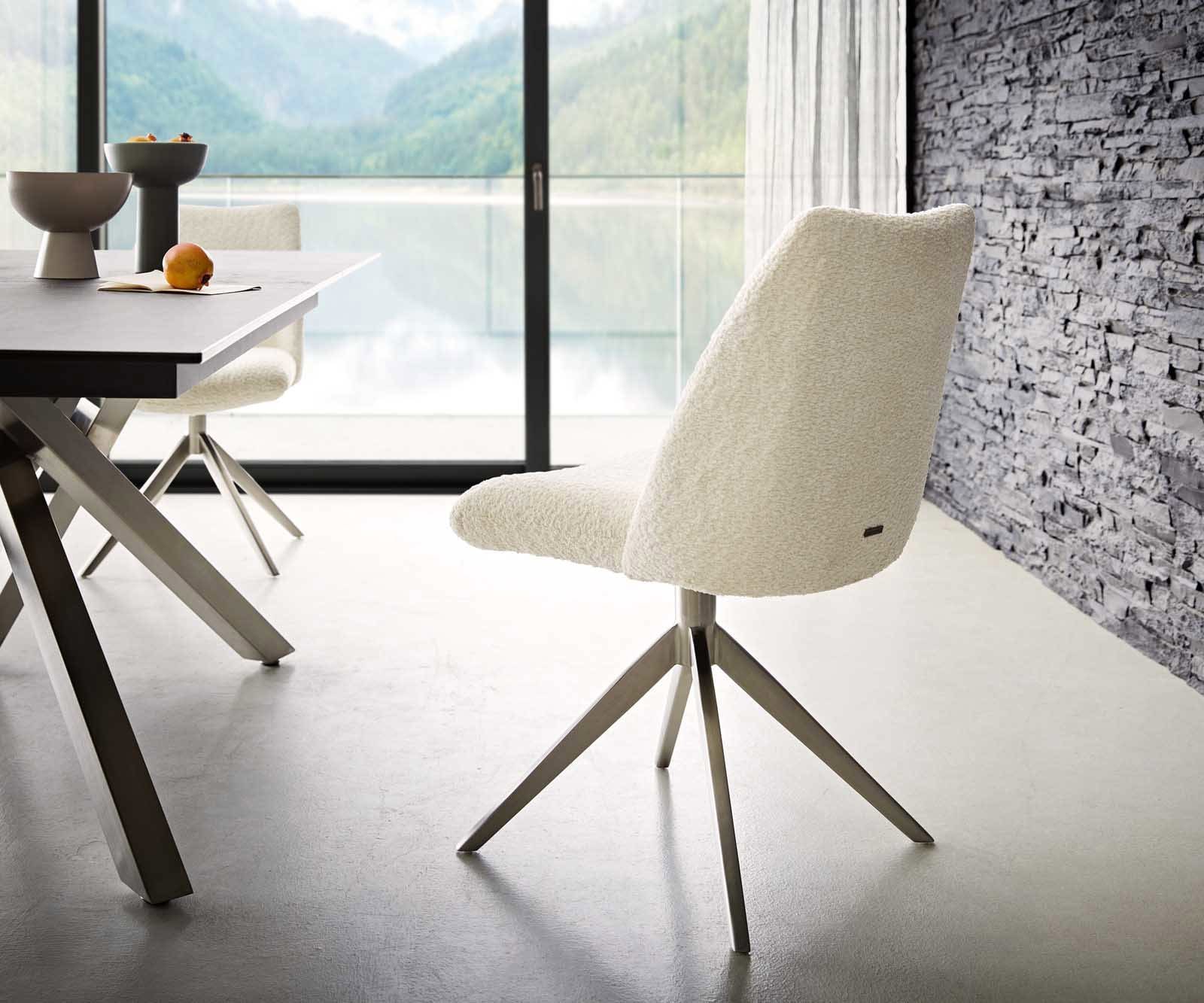 Drehstuhl Elso-Flex Bouclé Weiß Kreuzgestell breit Edelstahl 360° drehbar Taschenfederkern 4 Drehstuhl Elso-Flex Bouclé Weiß Kreuzgestell breit Edelstahl 360° drehbar Taschenfederkern 4
