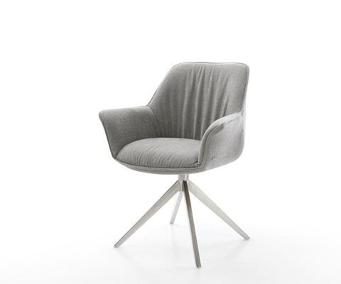 Drehstuhl Keila-Flex mit Armlehnen Strukturstoff Soft Grau Kreuzgestell breit Edelstahl 360° drehbar Wippfunktion