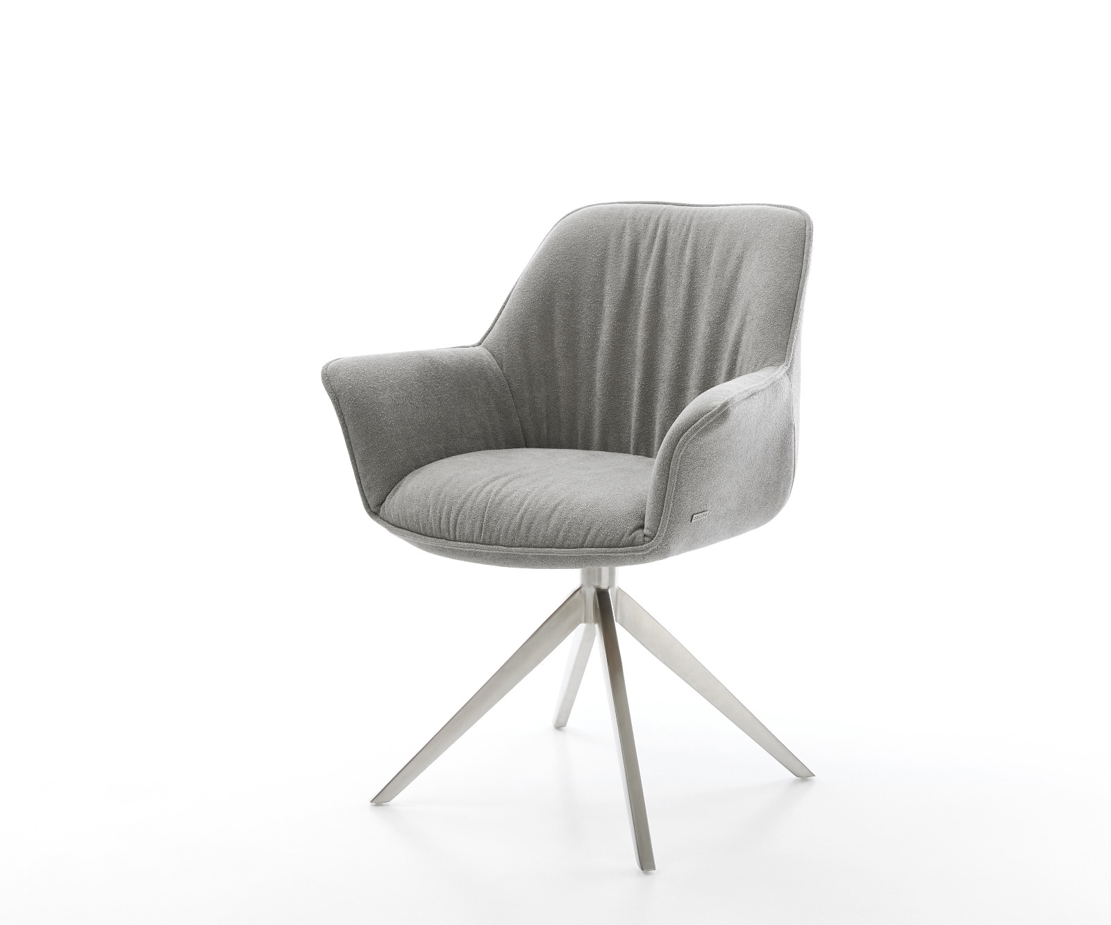 Drehstuhl Keila-Flex mit Armlehnen Strukturstoff Soft Grau Kreuzgestell breit Edelstahl 360° drehbar Wippfunktion
