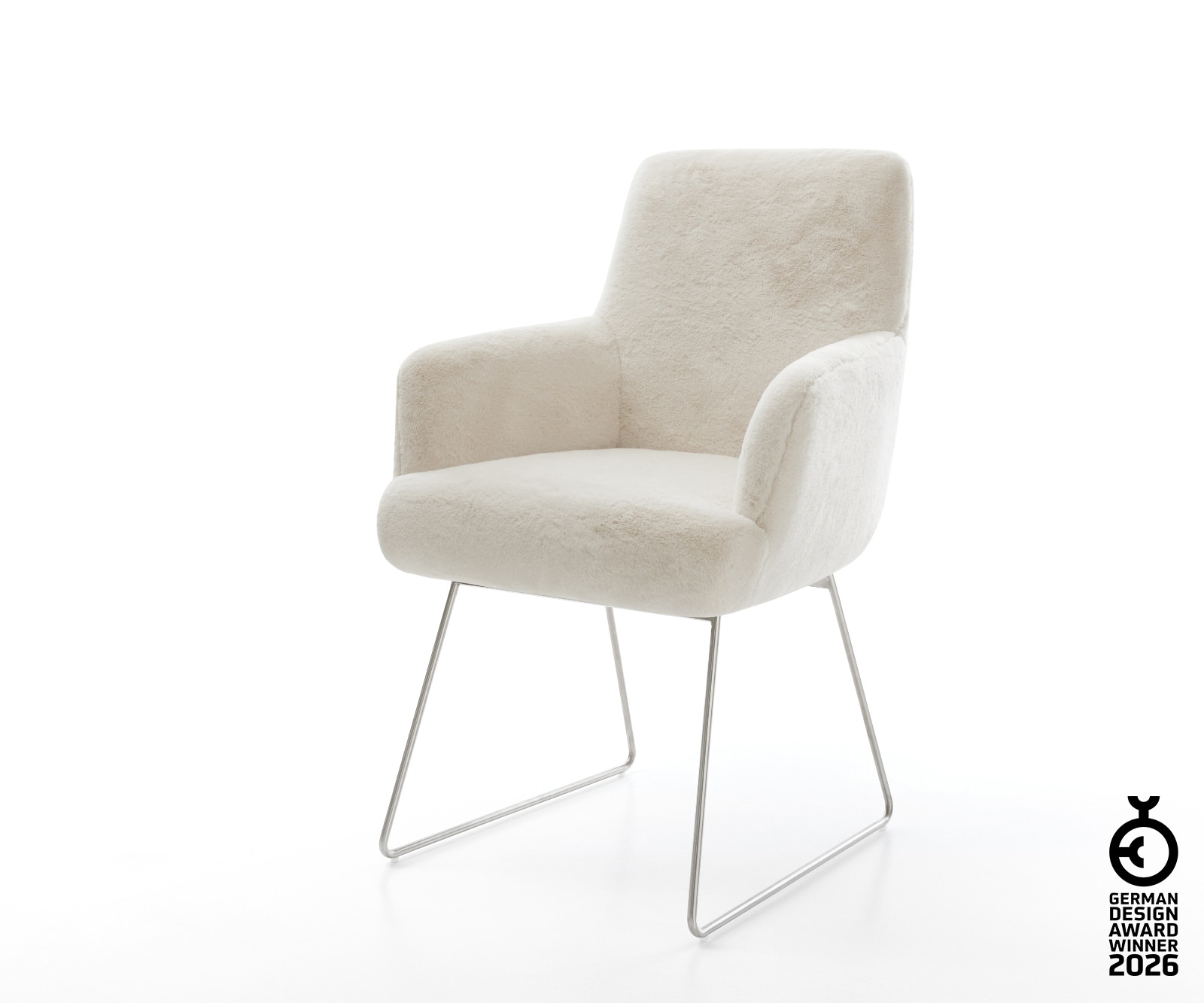 Esszimmerstuhl Heira-Flex mit Armlehnen Plüsch Creme-Weiß Kufengestell Edel günstig online kaufen