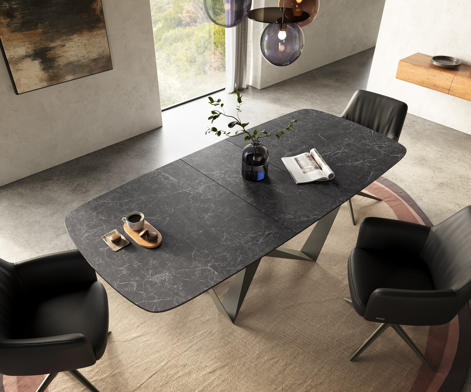 Esstisch Edge Boot 180-220x100 cm Keramik Laminam® Nero Greco Anthrazit Spider Metall Effektfinish Titan ausziehbar 4