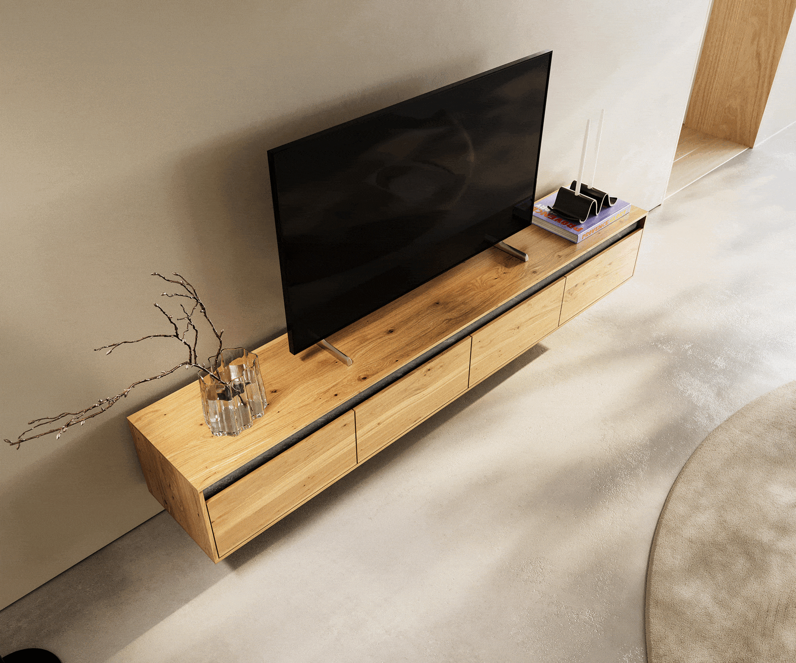 Designer-Lowboard Stonegrace 200 cm Eiche Natur Schiefer 4 Schübe Schwebend 3