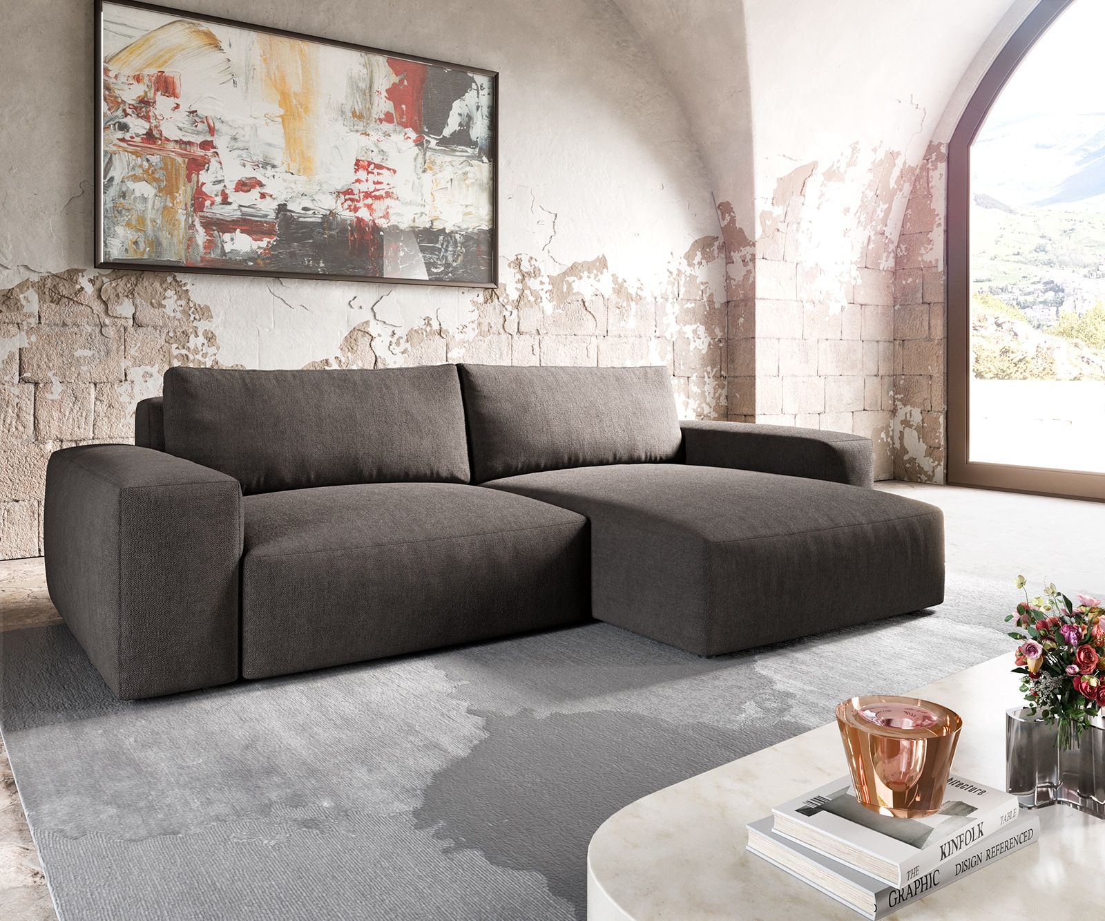 Ecksofa Lanzo XL 270x180 cm Mikrofaser Khakibraun Recamiere variabel Ecksofa Lanzo XL 270x180 cm Mikrofaser Khakibraun Recamiere variabel