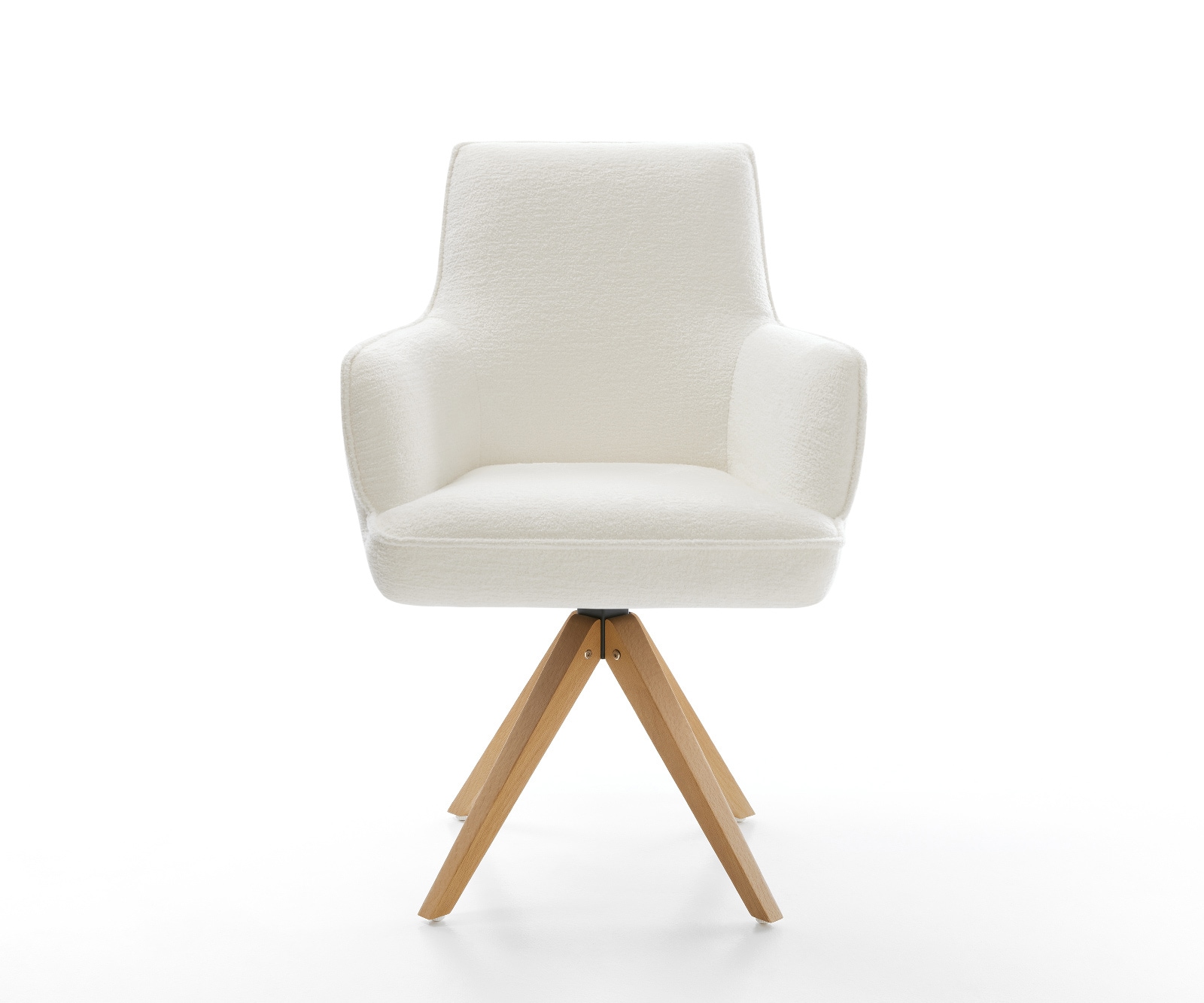 Drehstuhl Heira-Flex mit Armlehnen Bouclé Soft Beige Holzgestell kantig Natur 360° drehbar Taschenfederkern 1