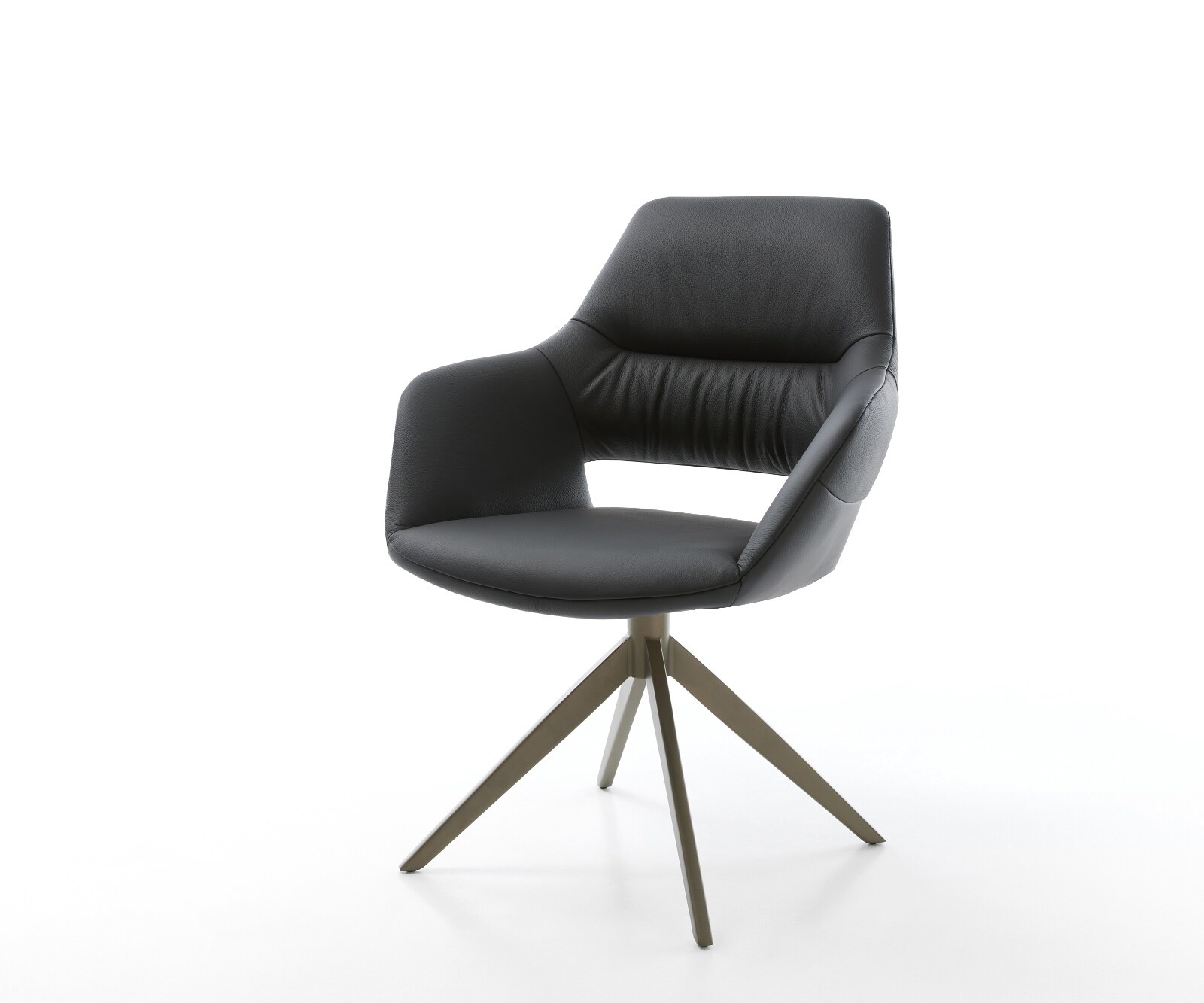 Drehstuhl Yago-Flex mit Armlehnen Echt-Leder Schwarz Kreuzgestell breit Effektfinish Titan 360° drehbar Wippfunktion Taschenfederkern 1