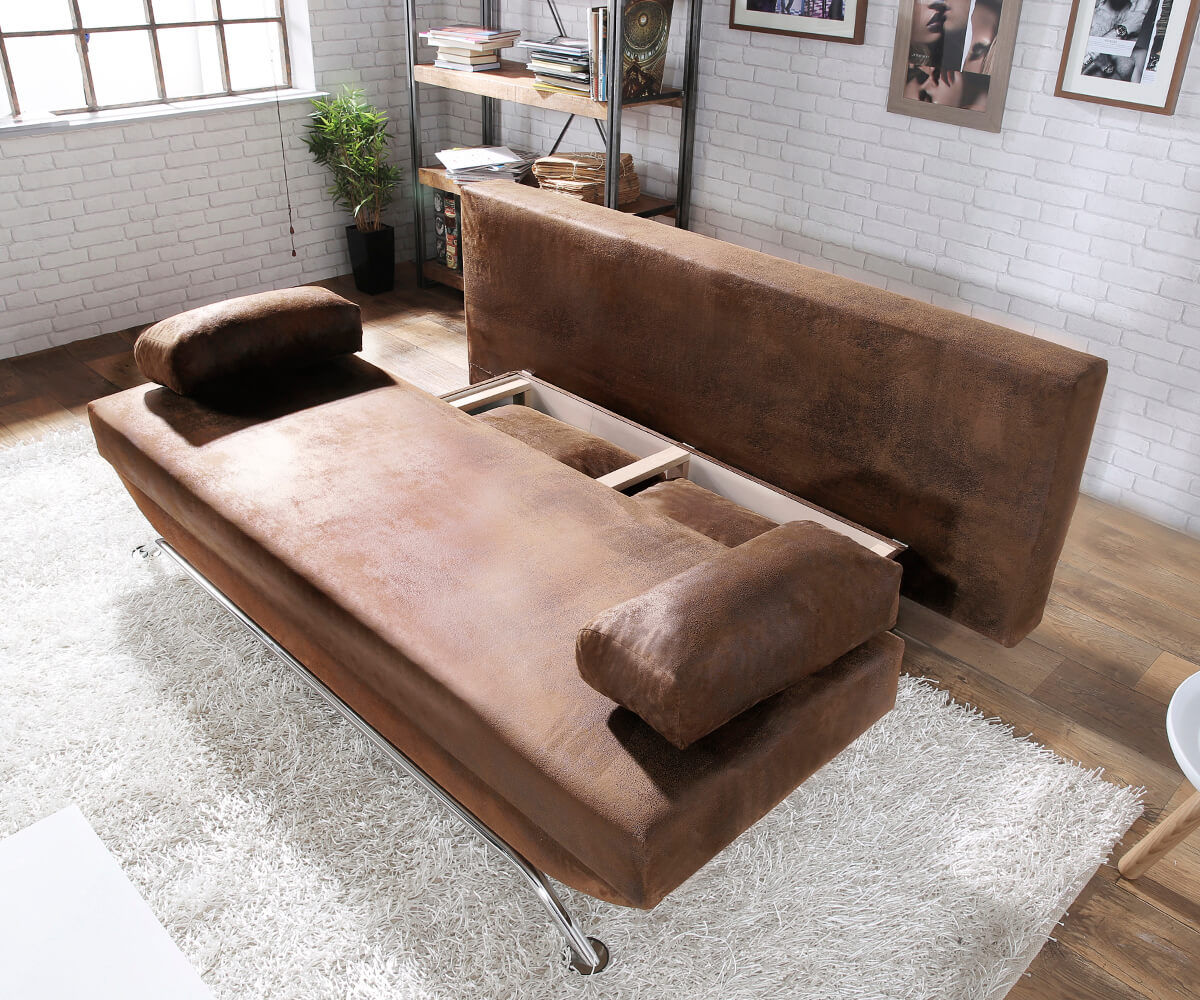 Schlafsofa Cady 200x90 cm Braun Antik Optik Bettkasten 4 Schlafsofa Cady 200x90 cm Braun Antik Optik Bettkasten 4