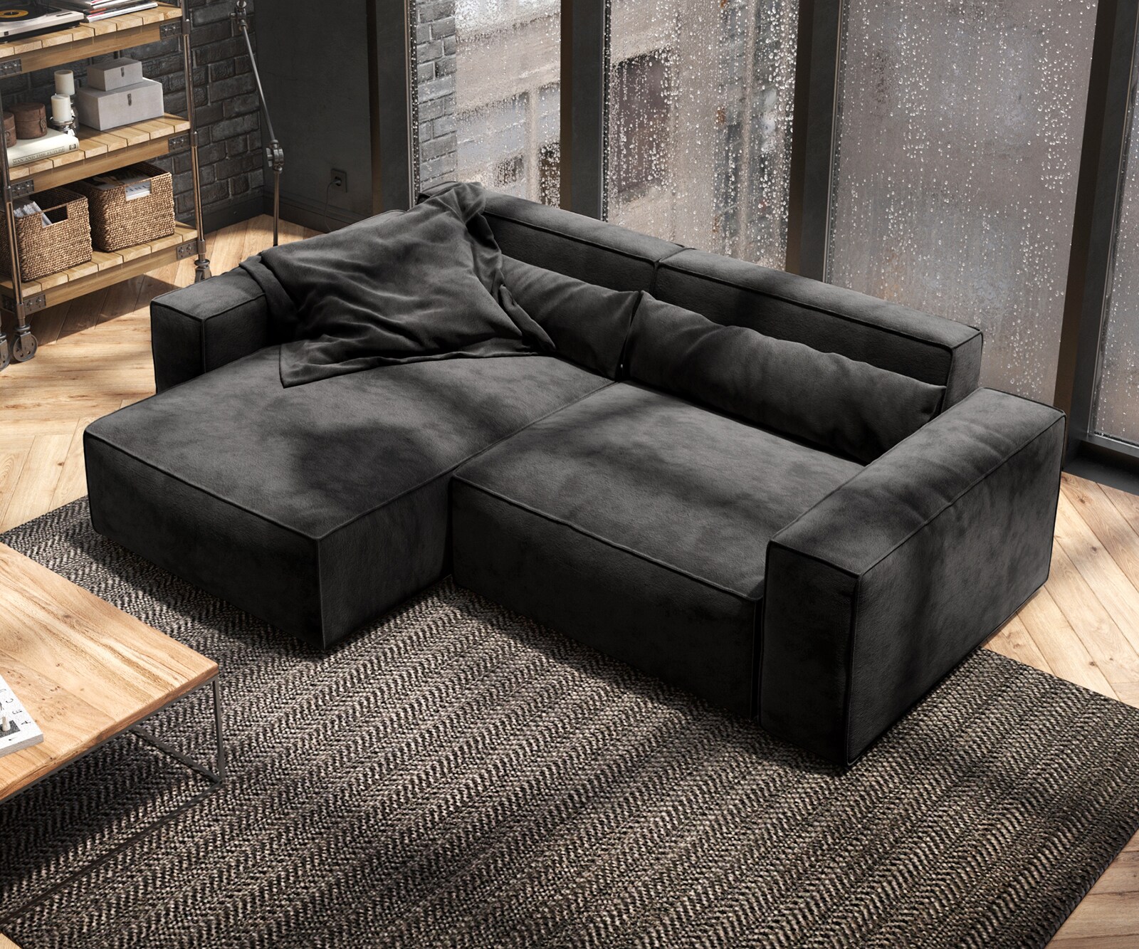 Ecksofa Sirpio 230x155 cm Mikrofaser Schwarz Recamiere variabel 3