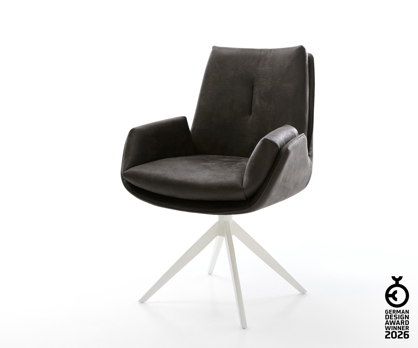 Drehstuhl Clea-Flex Mikrofaser Anthrazit Vintage Kreuzgestell breit Weiß 360° drehbar Wippfunktion