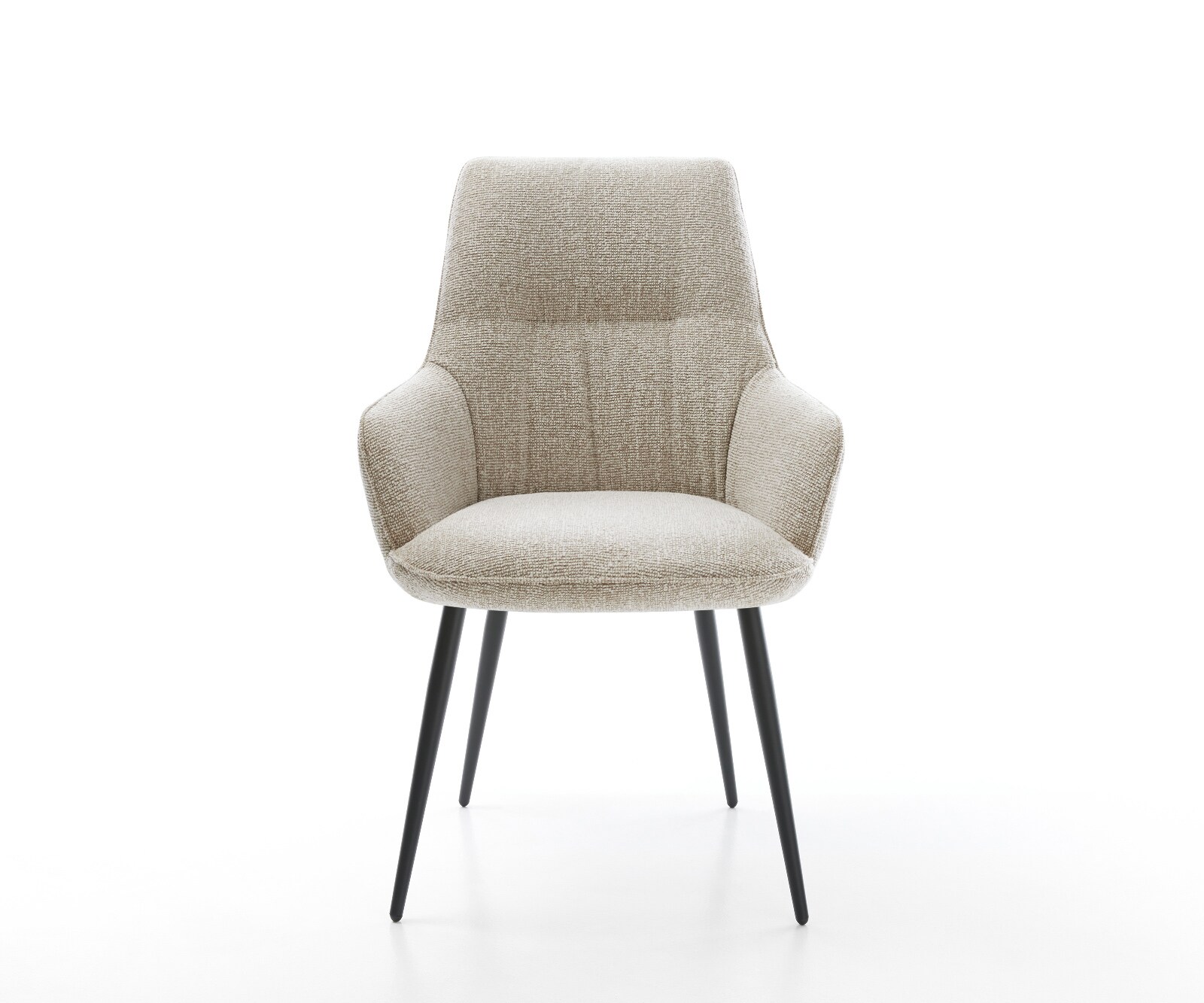 Esszimmerstuhl Zelia-Flex mit Armlehnen Webstoff Soft Beige 4-Fuß konisch Schwarz Taschenfederkern 1
