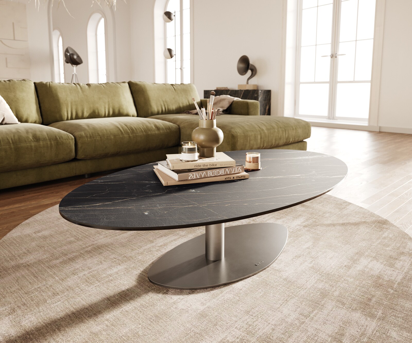 Couchtisch Edge Oval 140x80 cm Keramik Laminam® Noir Desir Braun Vibany Ede günstig online kaufen