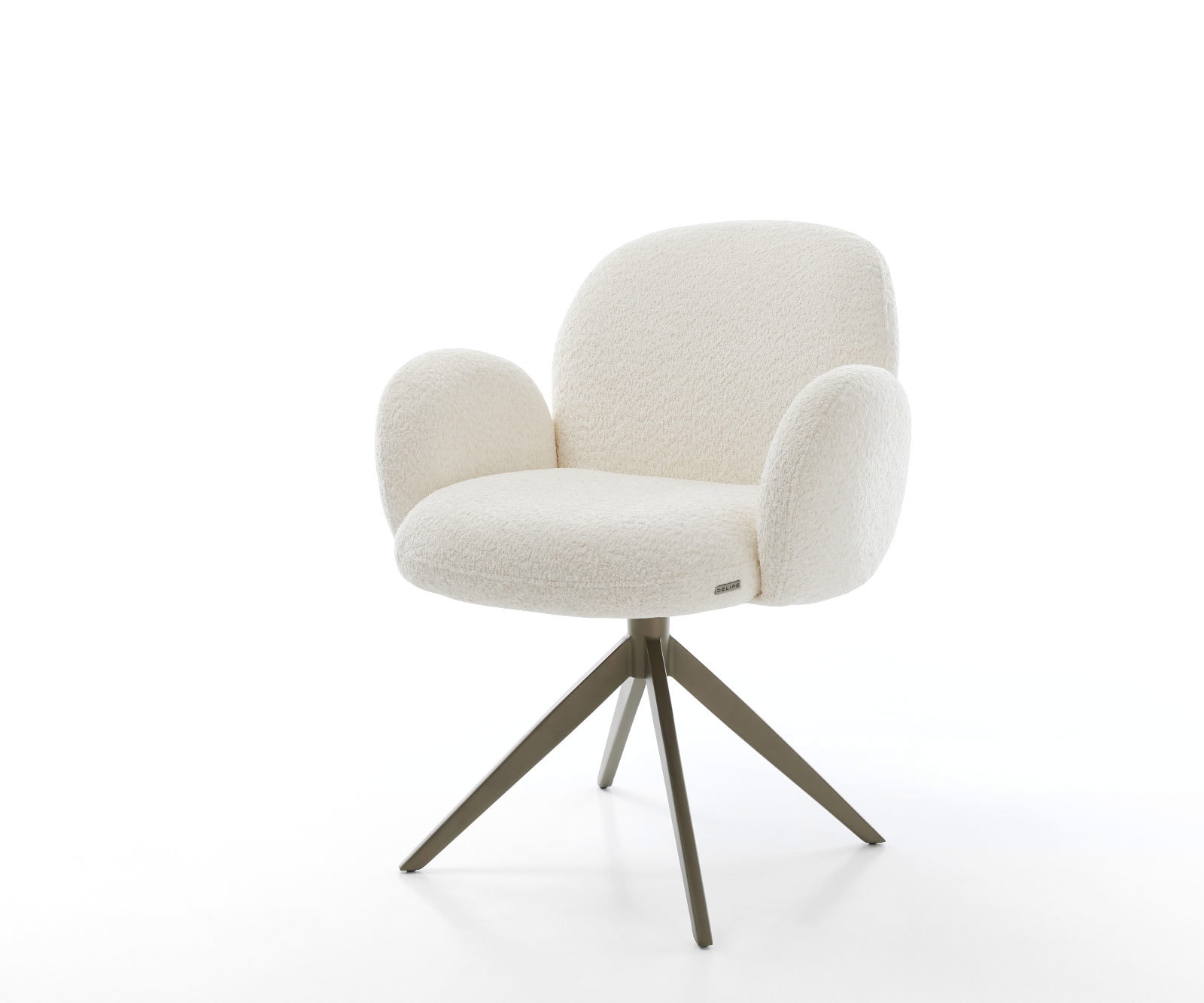 Drehstuhl Nube-Flex mit Armlehnen Bouclé Weiß Kreuzgestell breit Effektfinish Titan 360° drehbar Taschenfederkern