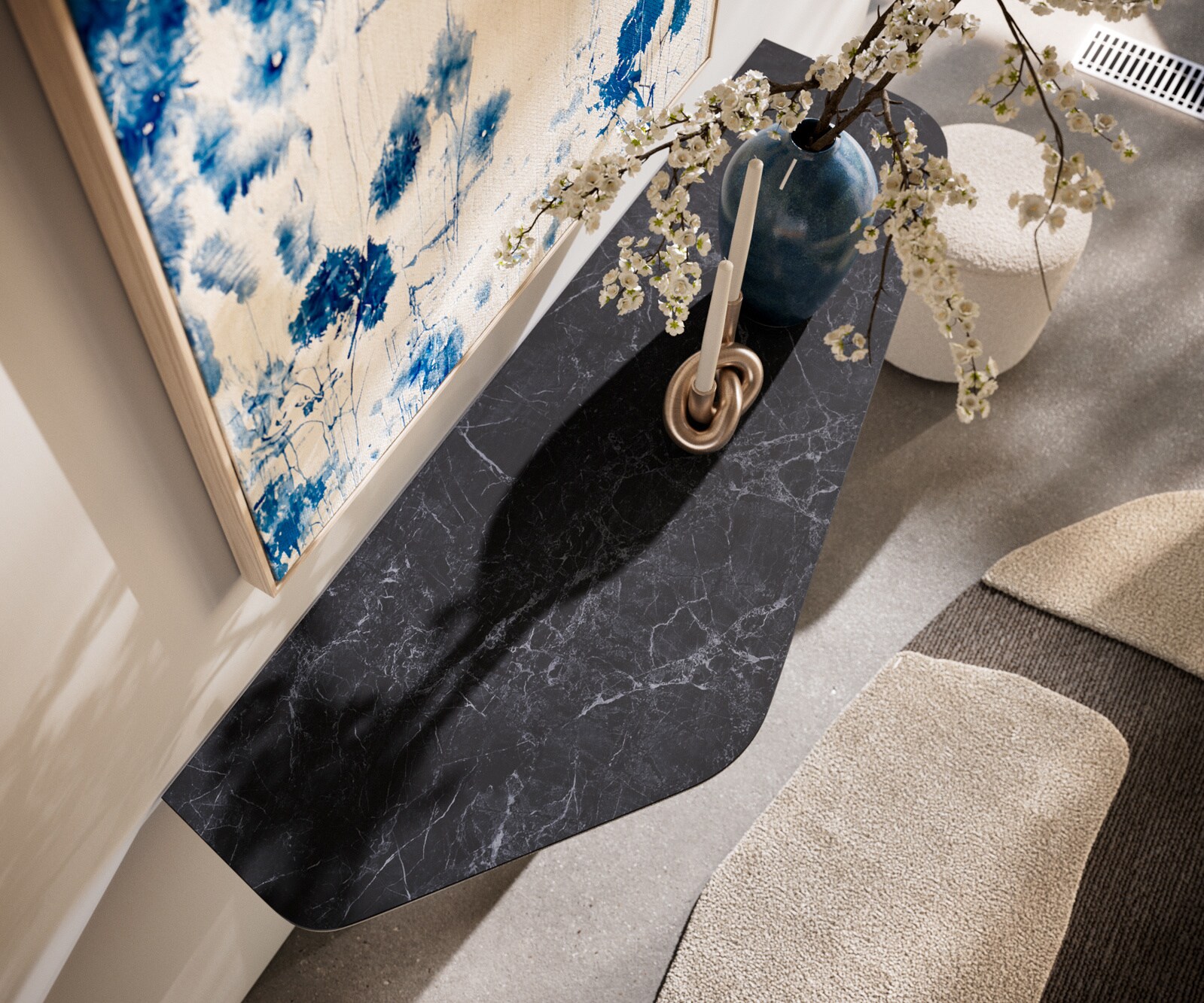 Konsolentisch Edge Polygonal 140x50 cm Keramik Laminam® Nero Greco Anthrazit Zentharo Metall Schwarz 6