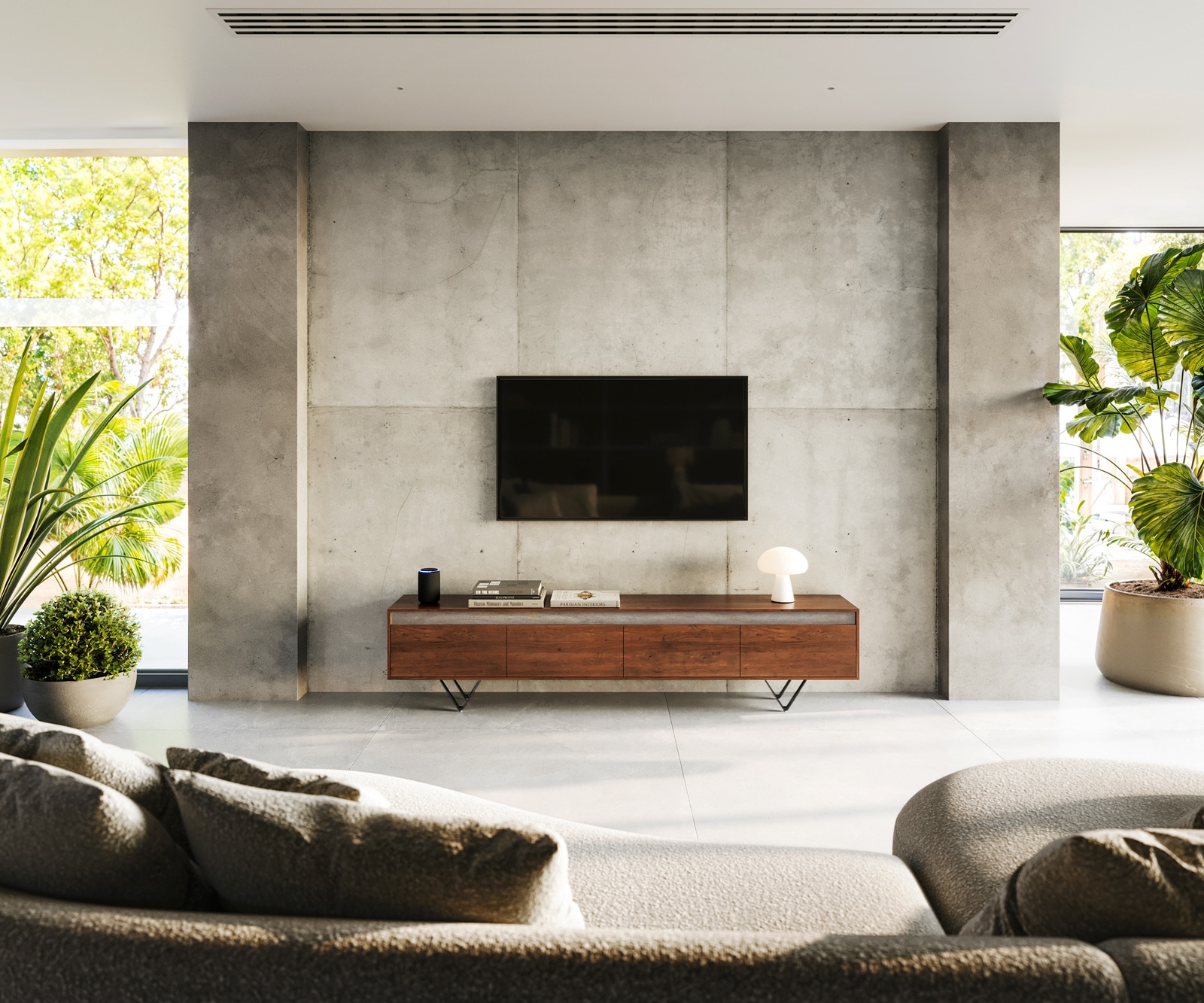 Lowboard Stonegrace 200 cm Akazie Braun Schiefer 4 Schubladen V-Fuß Schwarz 1 Lowboard Stonegrace 200 cm Akazie Braun Schiefer 4 Schubladen V-Fuß Schwarz 1