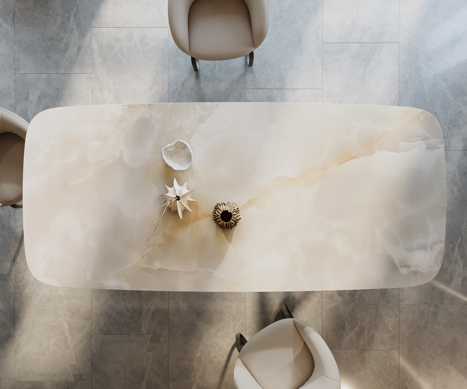 Esstisch Edge Boot 270x120 Keramik Iris FMG Onice Grigio Estelar rund Metall Effektfinish Titan 6