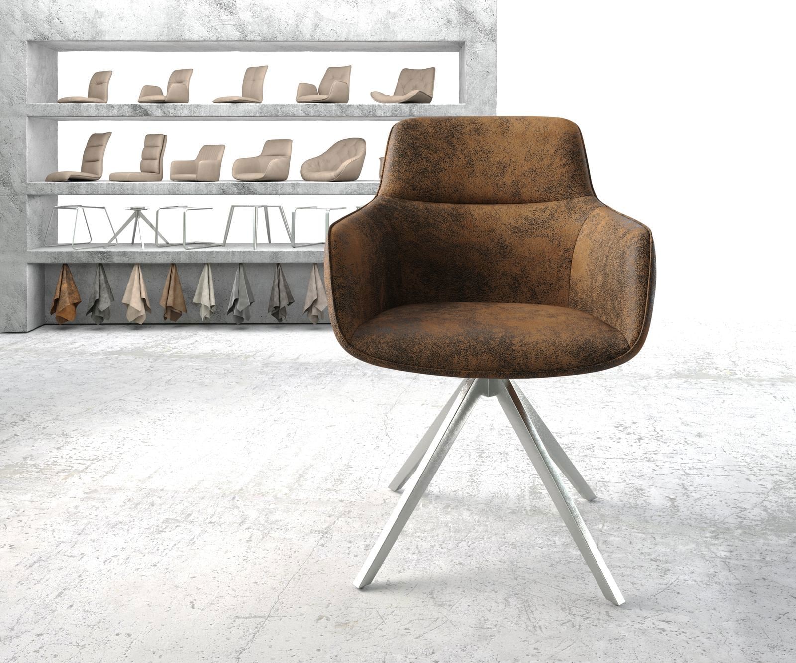 Drehstuhl Pejo-Flex Braun Antik Kreuzgestell kantig Edelstahl 180° drehbar 1 Drehstuhl Pejo-Flex Braun Antik Kreuzgestell kantig Edelstahl 180° drehbar 1