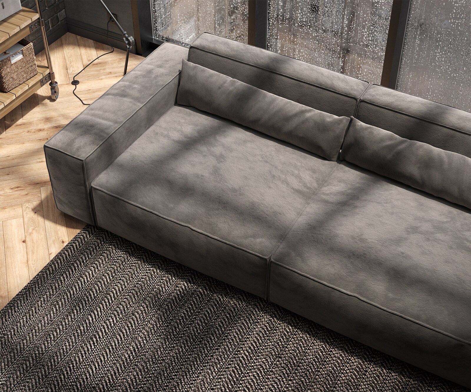 Big-Sofa Sirpio XL 270x130 cm Mikrofaser Khakibraun mit Hocker 6