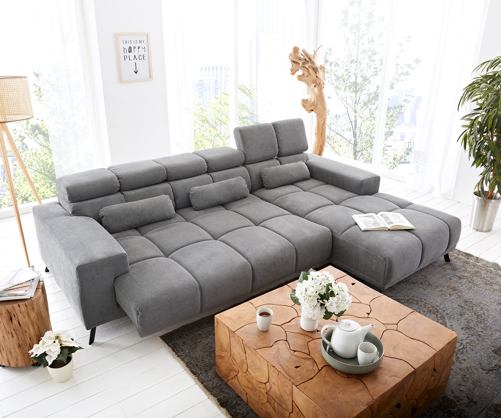 Ecksofa Ordino 285x200 Mikrofaser Grau Ottomane rechts elektrische Sitztiefenverstellung 6
