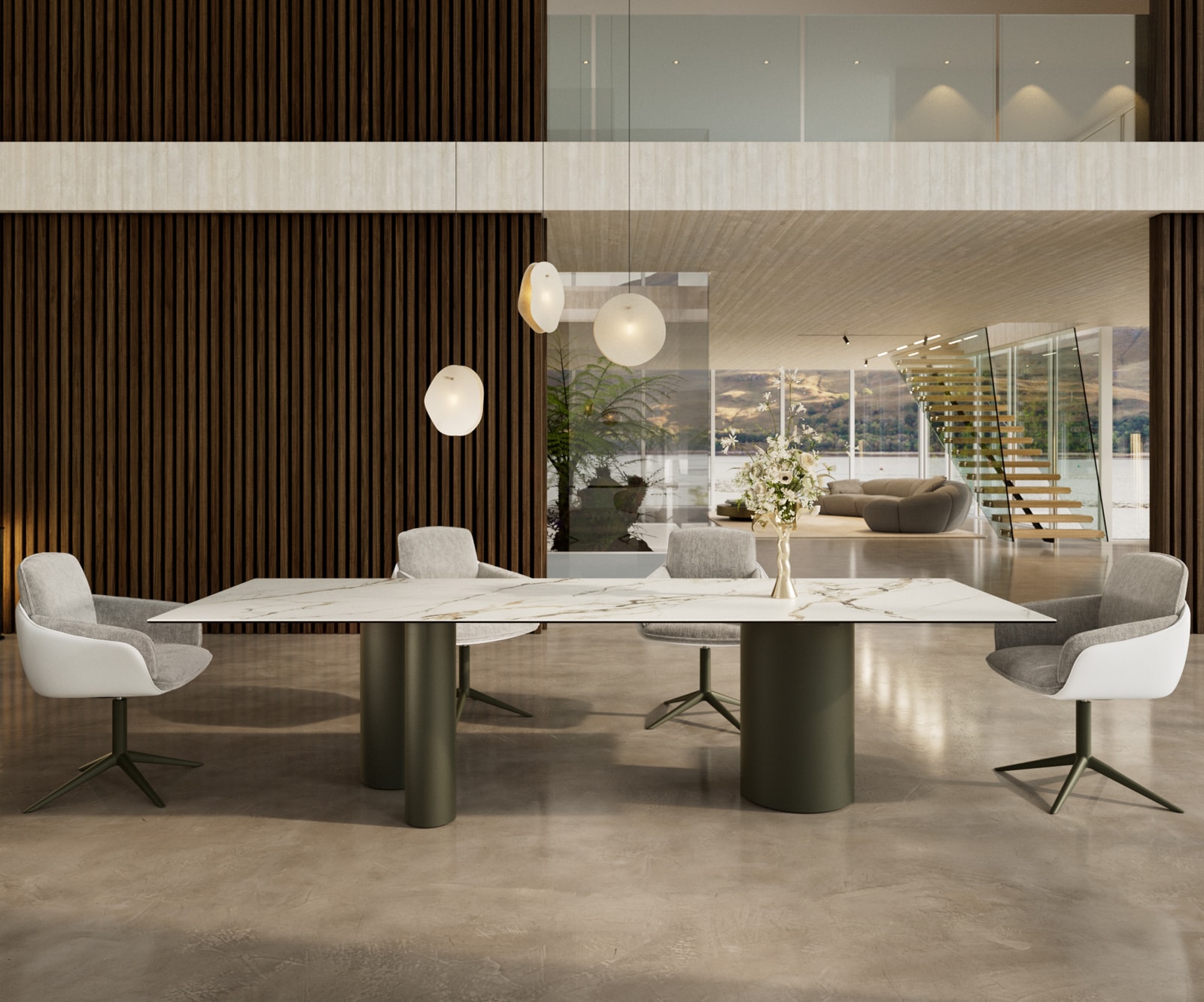 Esstisch Edge 300x100 Keramik Calacatta Luxe Weiß-Gold-Grau Troa Metall Effektfinish Titan Esstisch Edge 300x100 Keramik Calacatta Luxe Weiß-Gold-Grau Troa Metall Effektfinish Titan