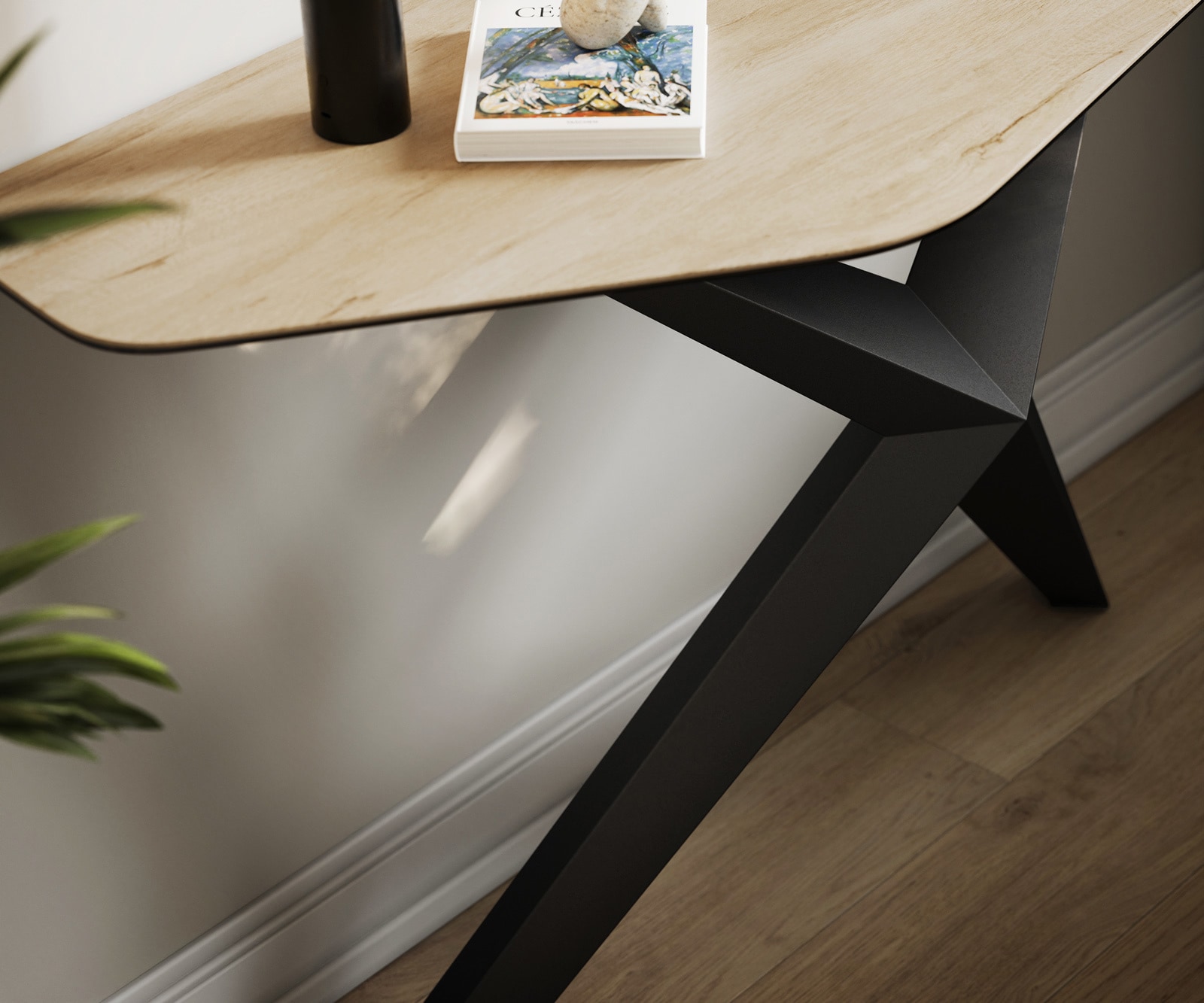 Konsolentisch Edge Polygonal 140x50 cm Keramik Laminam® Sabbia Eichefarbig Zentharo Metall Schwarz 6