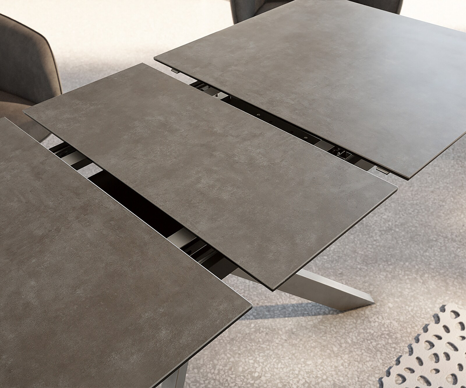 Esstisch Daven 160/200x90 cm Keramik Braun Edelstahl ausziehbar 3