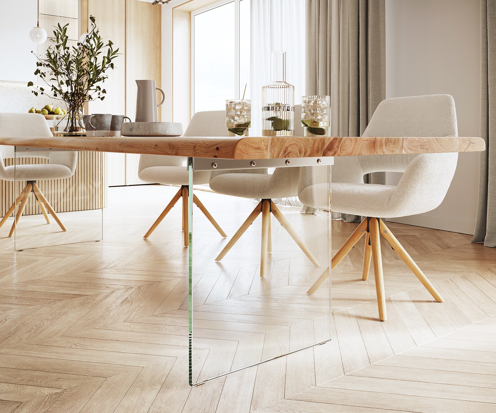 Esstisch Edge 300x100 XL Akazie Natur Glas Live-Edge 4