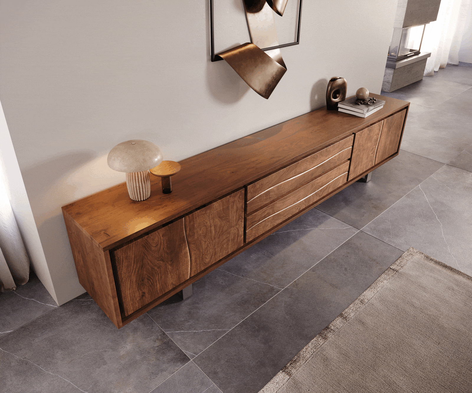 Lowboard Live-Edge 300 cm Akazie Braun 4 Türen 2 Schübe 3 Lowboard Live-Edge 300 cm Akazie Braun 4 Türen 2 Schübe 3