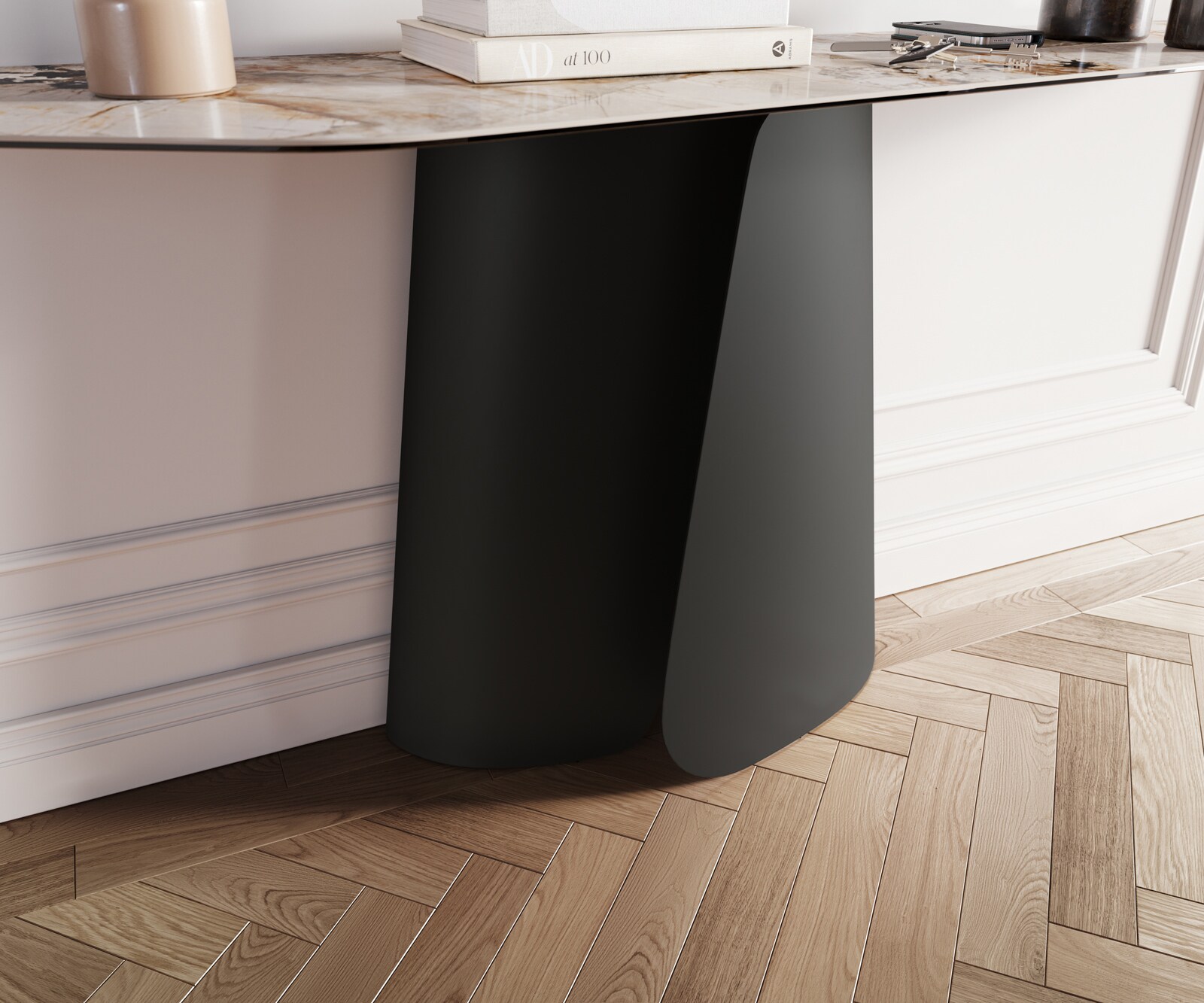 Konsolentisch Edge Polygonal 180x50 cm Keramik Patagonia Poliert Livos Metall Schwarz 5
