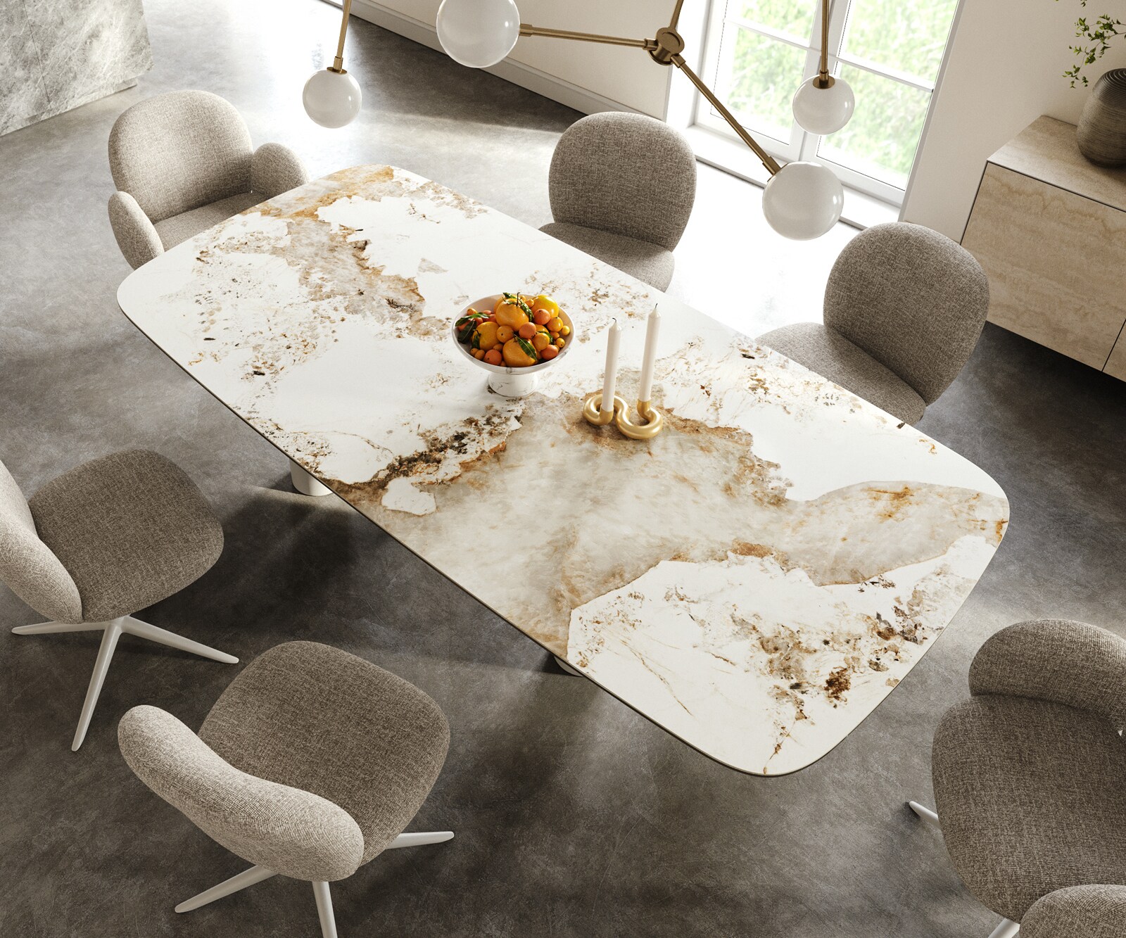 Esstisch Edge Boot 240x120 cm Keramik Minas Melange Weiß-Beige Pilier Metall Weiß 3