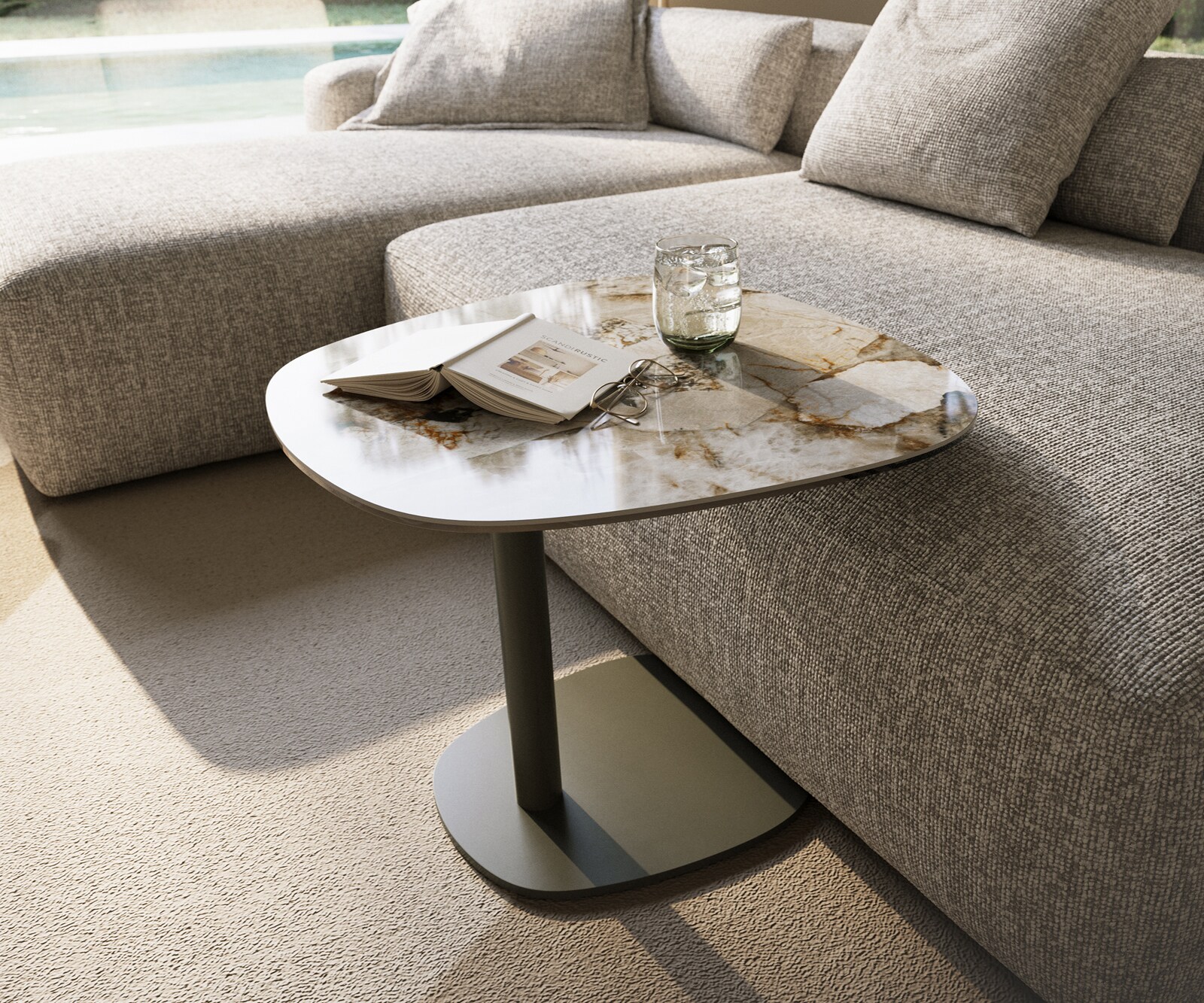 Beistelltisch Edge Boot 60x60 cm Keramik Patagonia Poliert Eleny Metall Effektfinish Titan 1