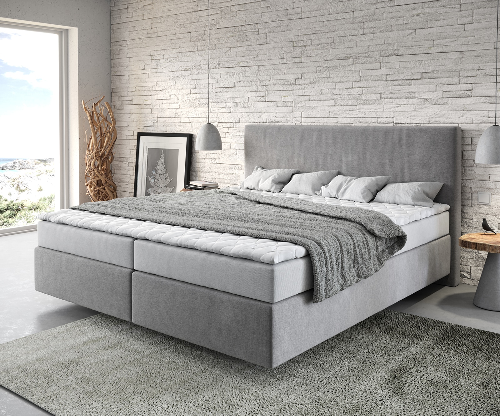 Boxspringbett Dream-Well 180x200 cm Mikrofaser Grau mit Matratze und Topper Boxspringbett Dream-Well 180x200 cm Mikrofaser Grau mit Matratze und Topper