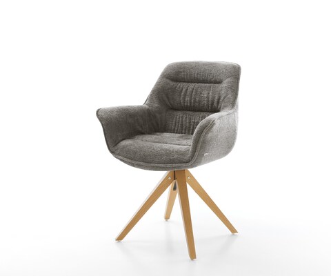 Drehstuhl Kaira-Flex Bouclé Soft Schlamm Holzgestell kantig Natur 360° drehbar