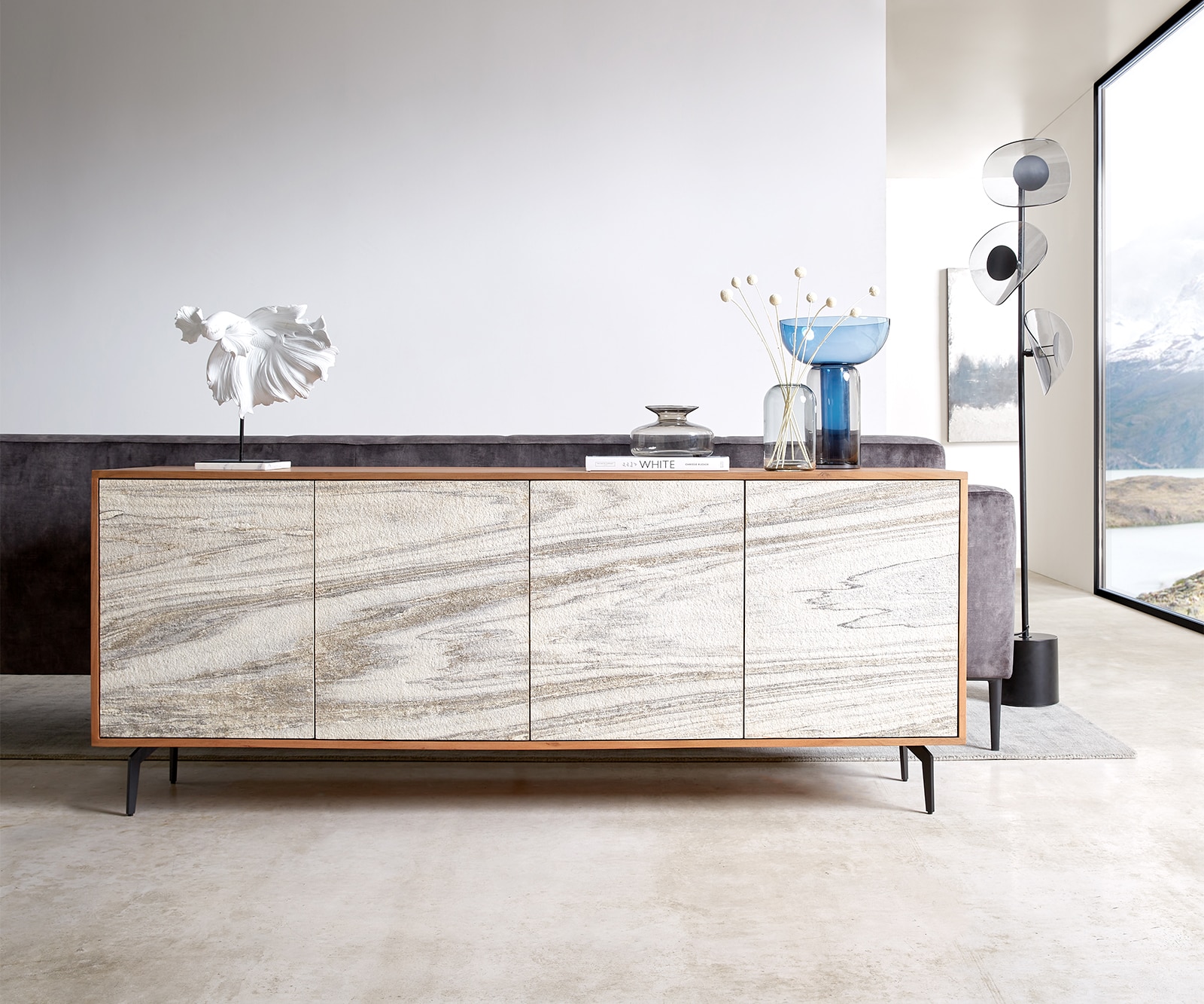 Sideboard Kleo 175 cm Akazie Natur 4 Türen Winkelfuß Metall Schwarz 1 Sideboard Kleo 175 cm Akazie Natur 4 Türen Winkelfuß Metall Schwarz 1