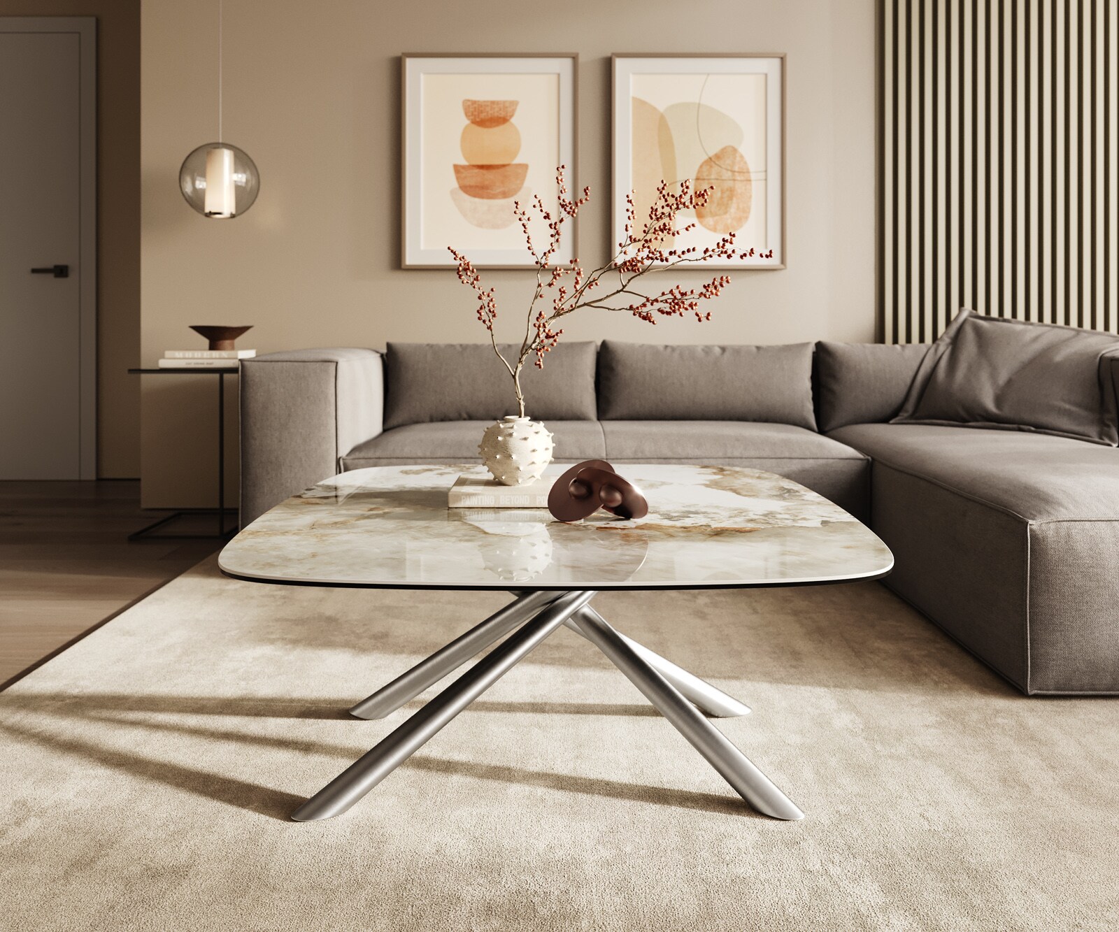 Couchtisch Edge Boot 90x90 cm Keramik Minas Melange Sarity Edelstahl gebürstet 1