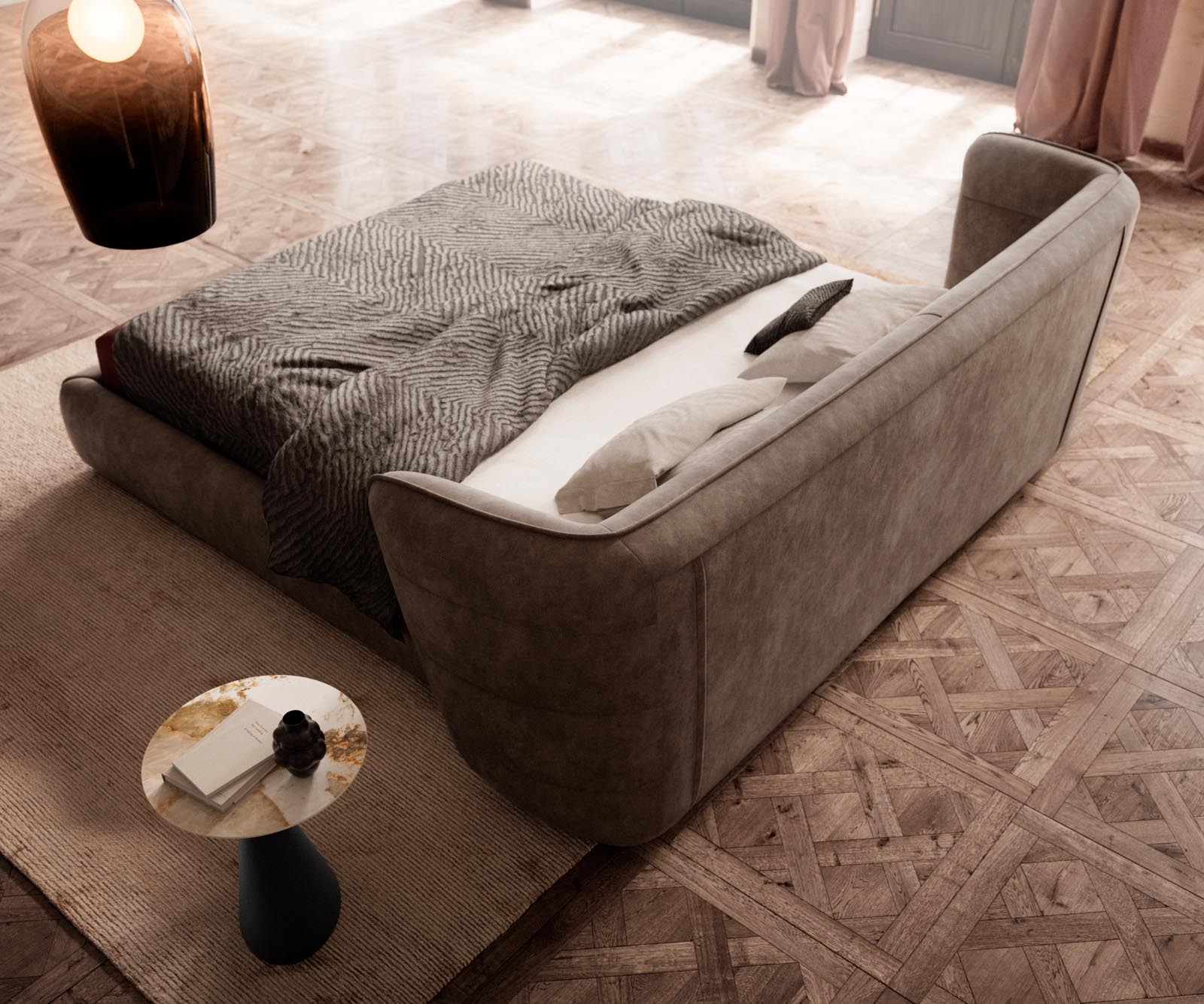 Polsterbettgestell Simea 180x200 cm Mikrofaser Taupe Vintage 5