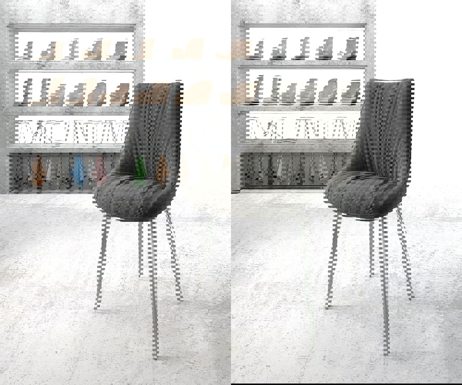 Esszimmerstuhl Elda-Flex Strukturstoff Anthrazit 4-Fuß konisch Edelstahl günstig online kaufen