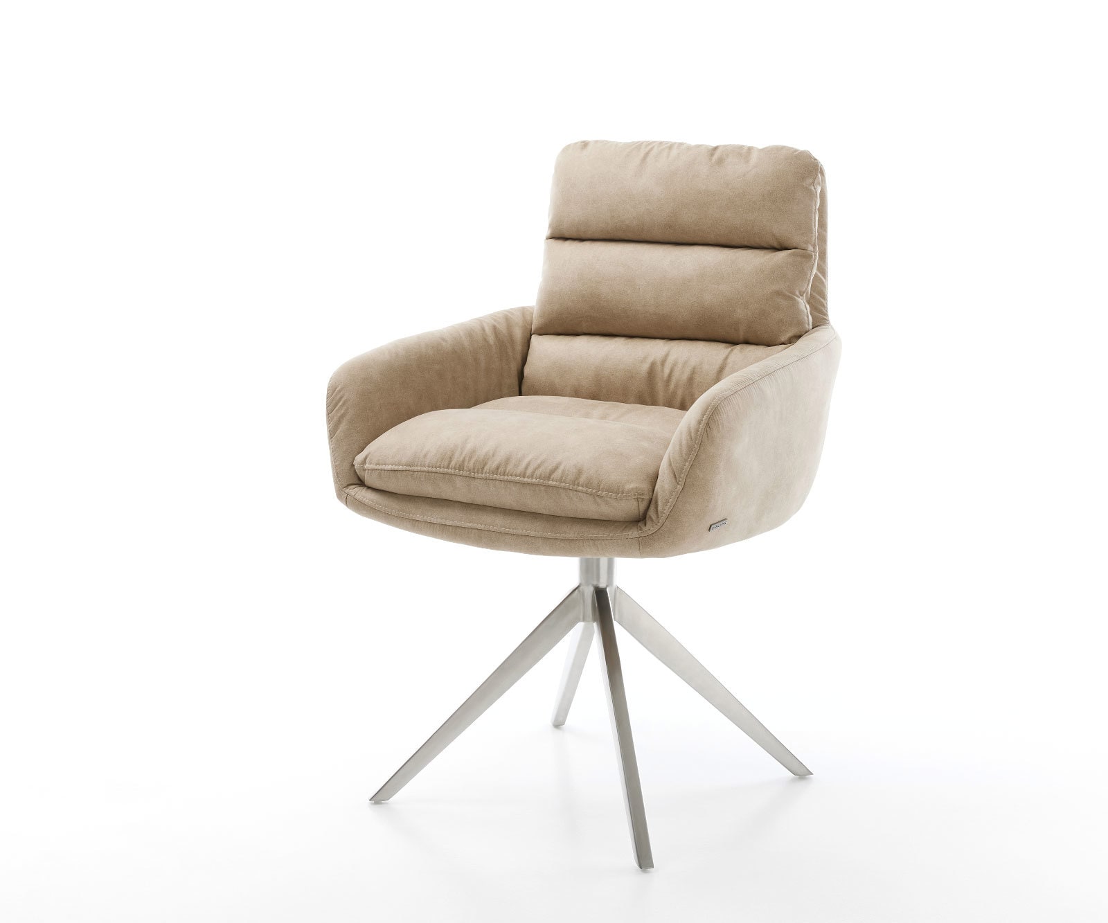 Esszimmerstuhl Abelia-Flex mit Armlehnen Mikrofaser Beige Vintage Kreuzgestell breit Edelstahl