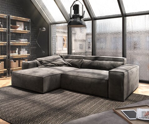 Ecksofa Sirpio XL 270x170 cm Mikrofaser Khakibraun Recamiere variabel mit Hocker