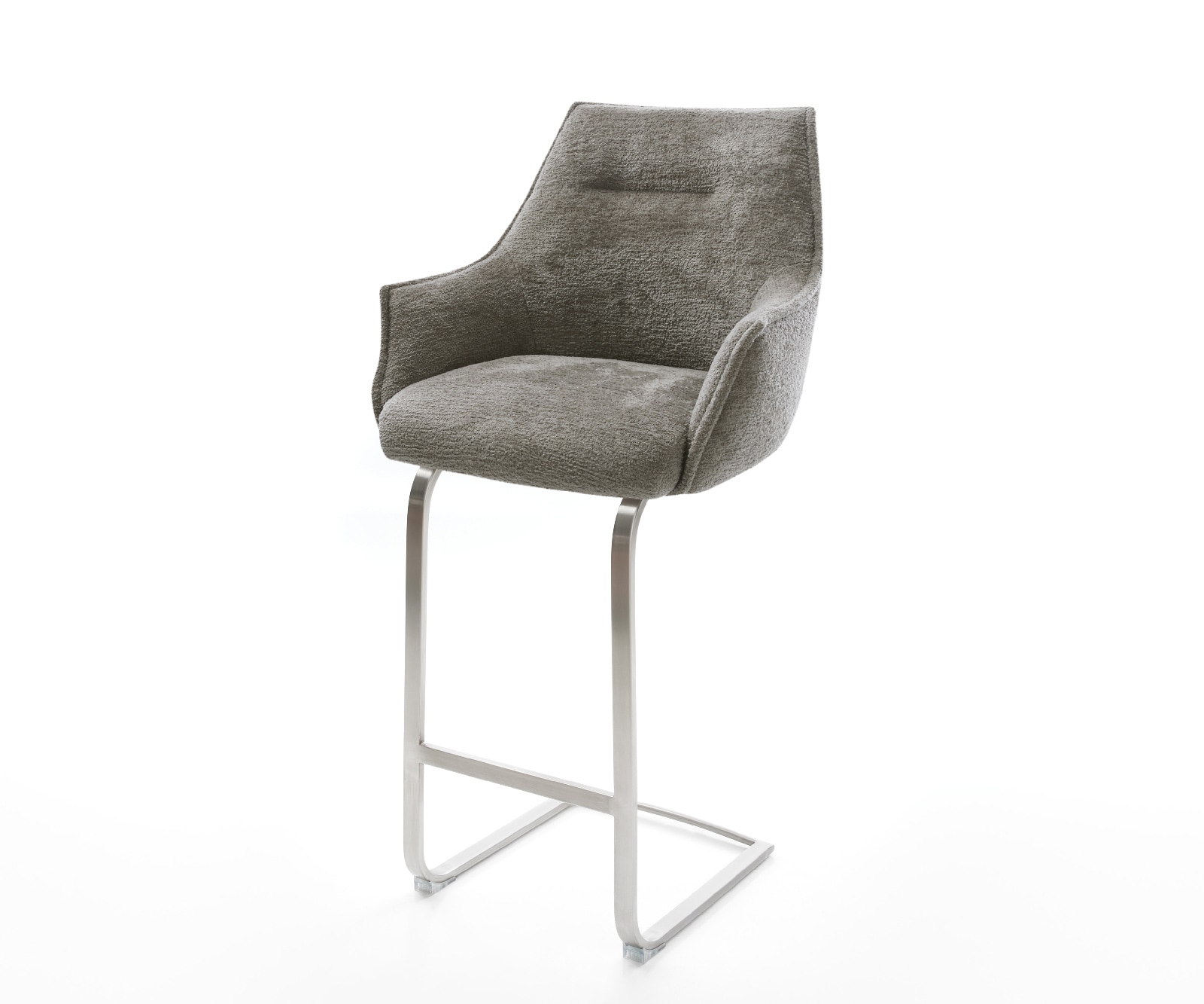 Barstuhl Alja-Flex Bouclé Soft Schlamm Freischwinger Flach Edelstahl Silberfarben Taschenfederkern