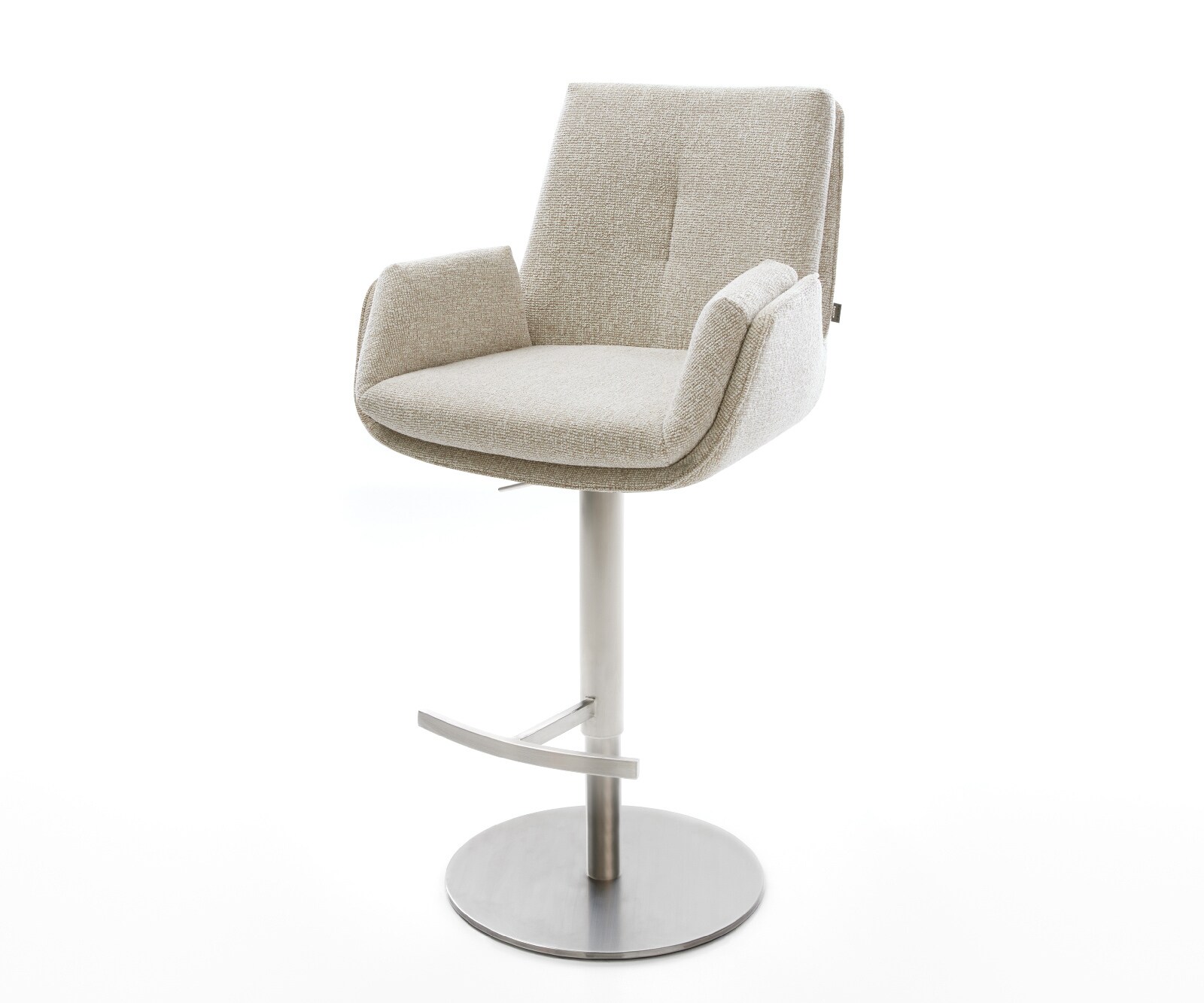 Barstuhl Clea-Flex Webstoff Soft Beige Drehfuß höhenverstellbar Edelstahl Silberfarben